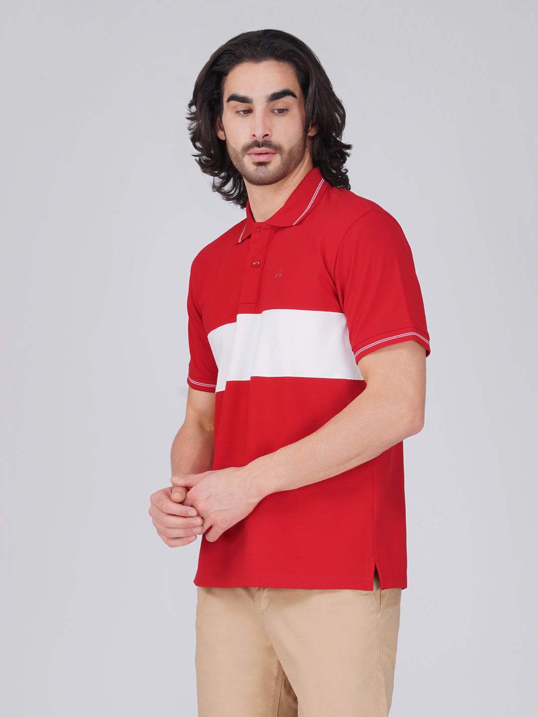 Men's  - Red Organic Cotton Polo T-Shirt with Anti Stain, Anti-Microbial Protection.