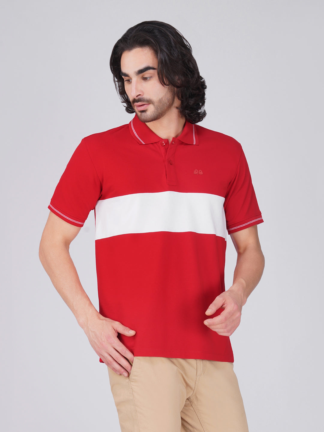 Men's  - Red Organic Cotton Polo T-Shirt with Anti Stain, Anti-Microbial Protection.