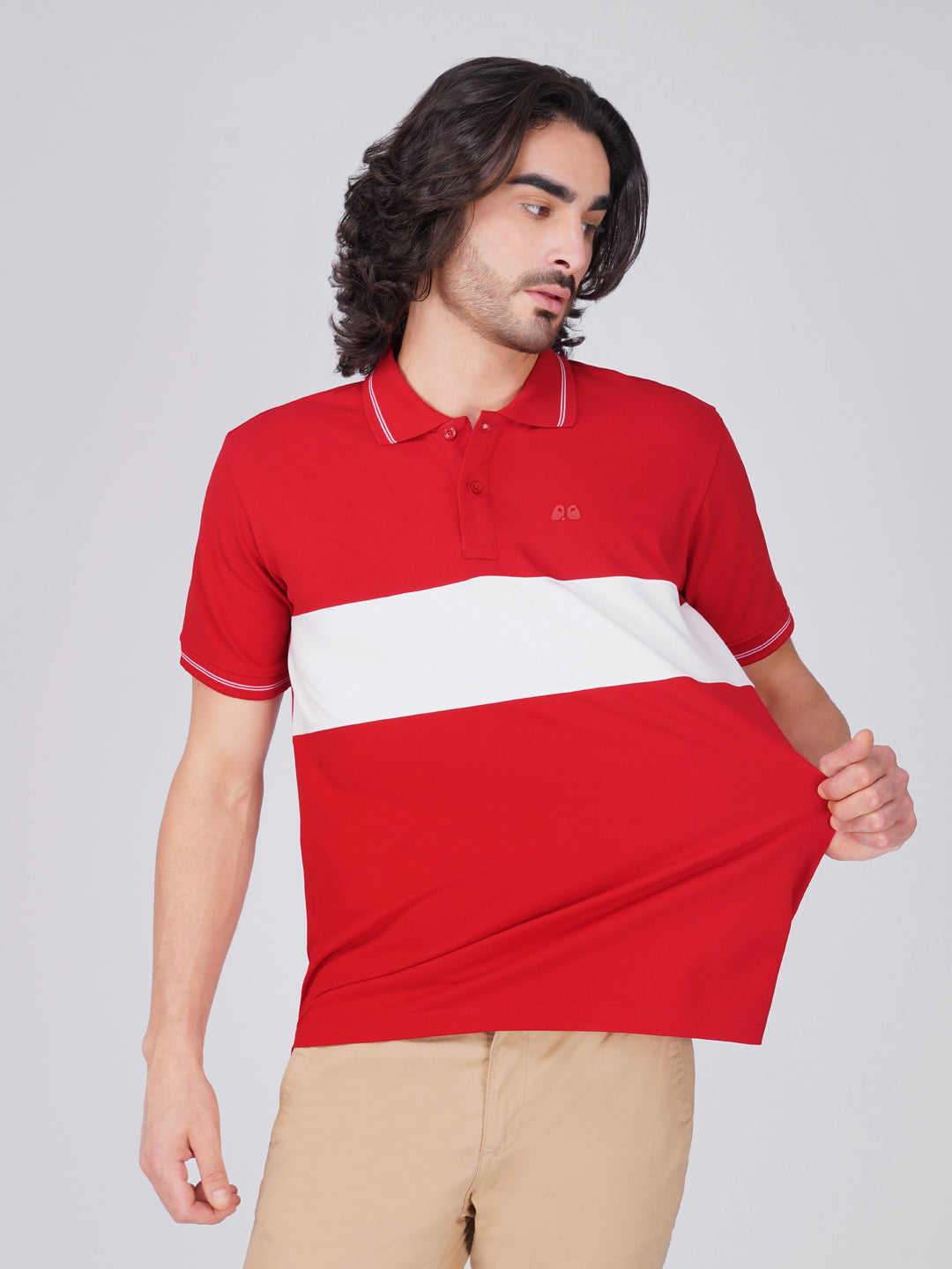 Men's  - Red Organic Cotton Polo T-Shirt with Anti Stain, Anti-Microbial Protection.