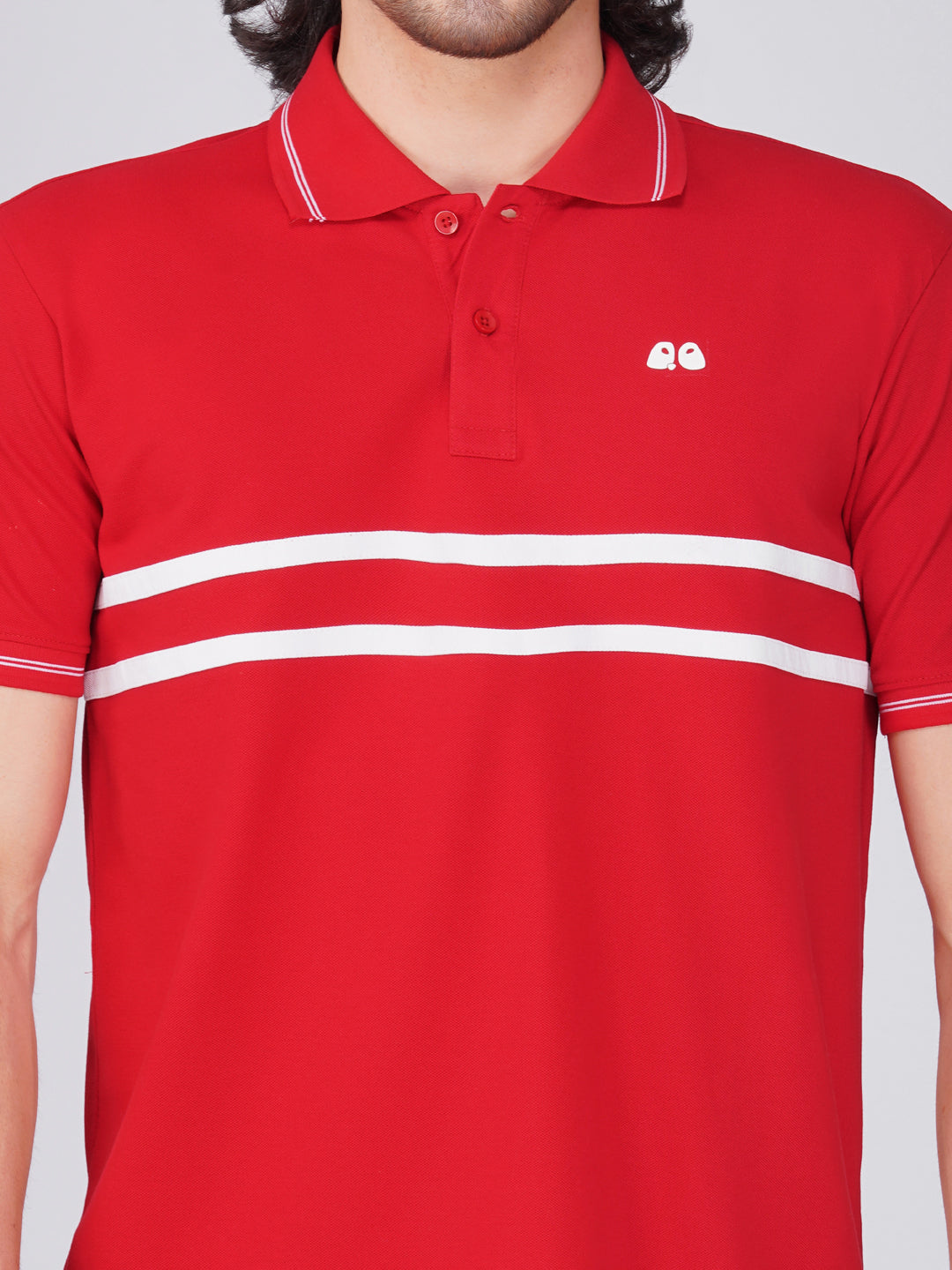 Men's  - Red double-stripe Organic Cotton Polo T-Shirt with Anti Stain, Anti-Microbial Protection.