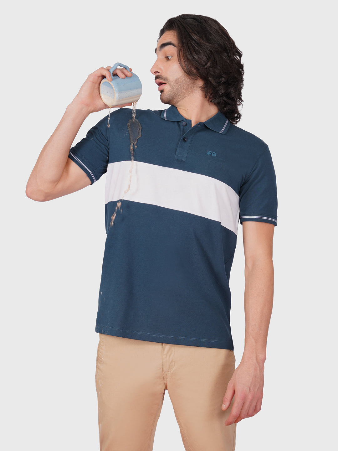 Men's  - Blue Organic Cotton Polo T-Shirt with Anti Stain, Anti-Microbial Protection.