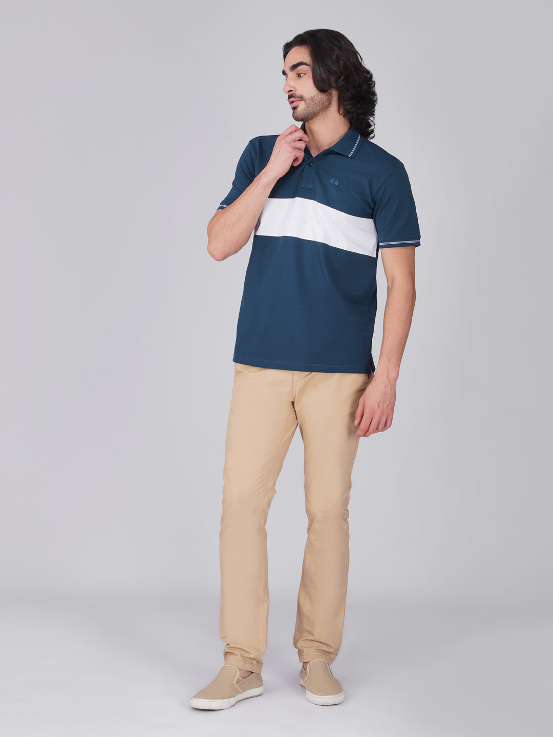Men's  - Blue Organic Cotton Polo T-Shirt with Anti Stain, Anti-Microbial Protection.