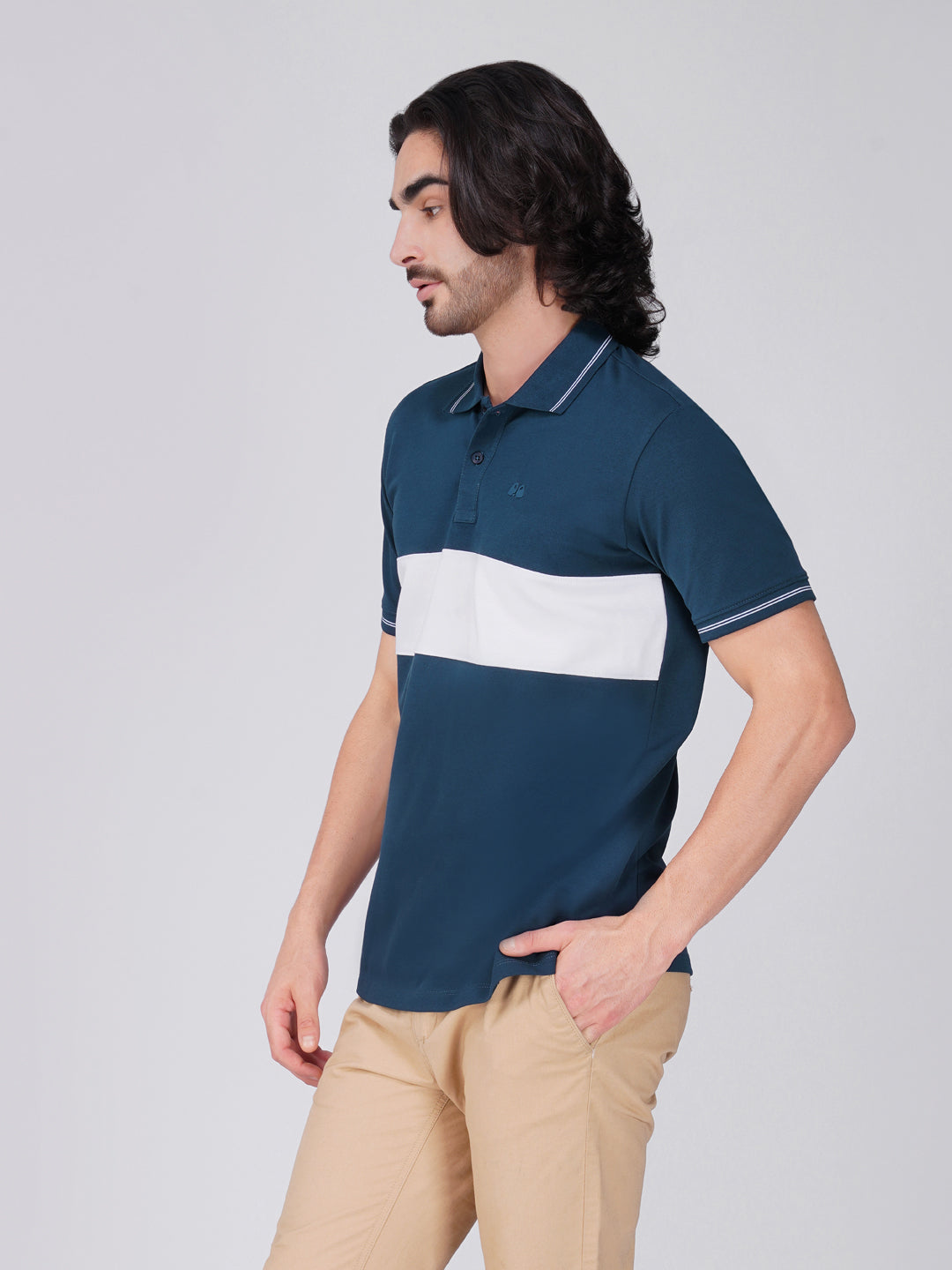 Men's  - Blue Organic Cotton Polo T-Shirt with Anti Stain, Anti-Microbial Protection.