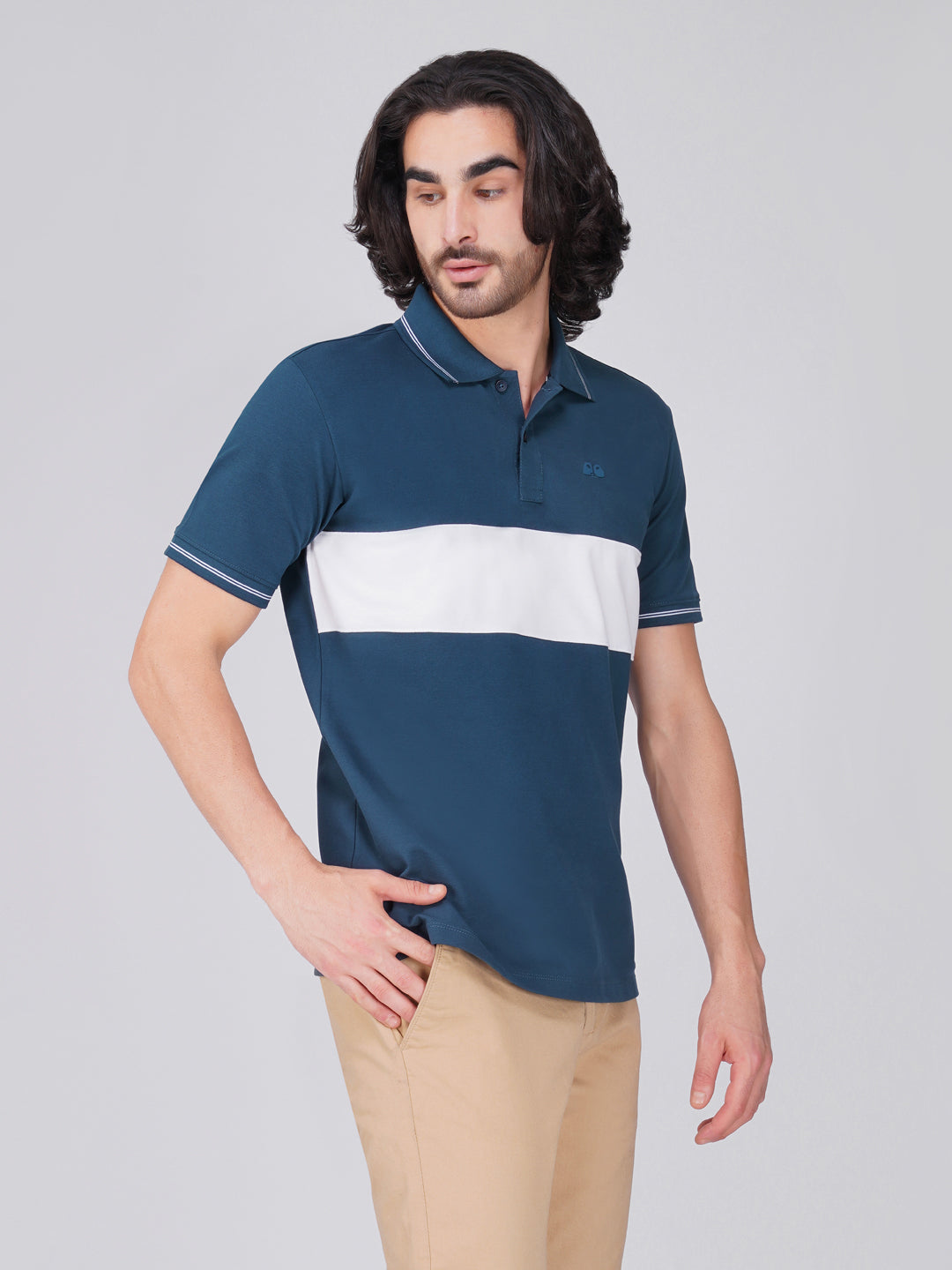 Men's  - Blue Organic Cotton Polo T-Shirt with Anti Stain, Anti-Microbial Protection.