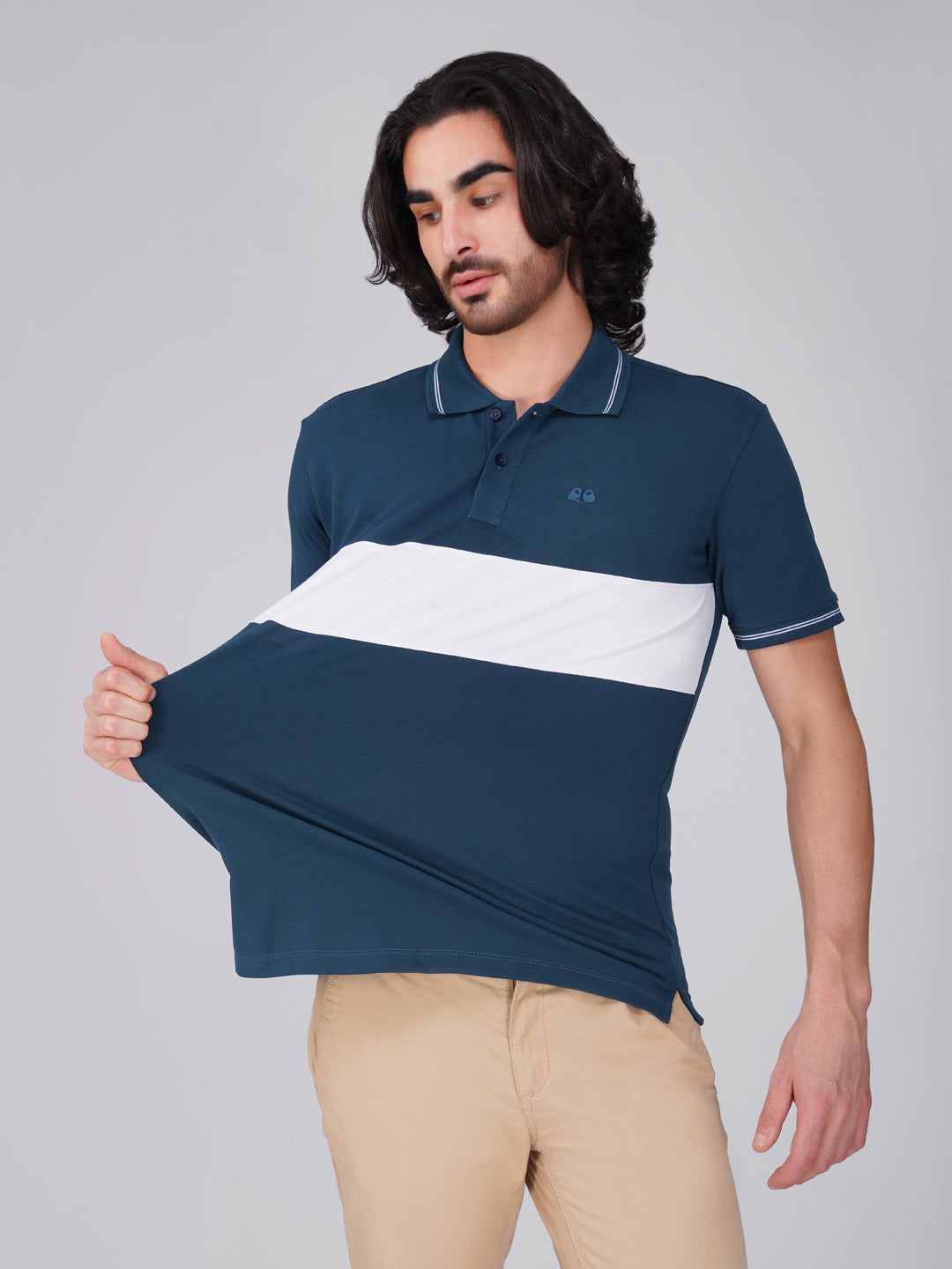 Men's  - Blue Organic Cotton Polo T-Shirt with Anti Stain, Anti-Microbial Protection.