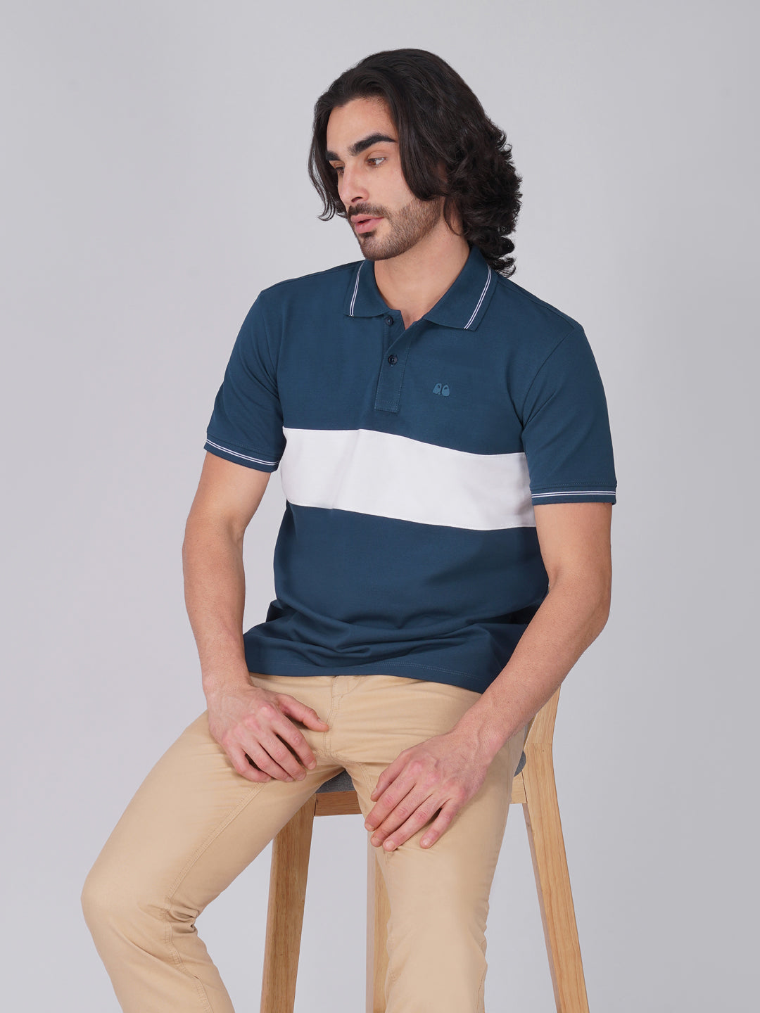 Men's  - Blue Organic Cotton Polo T-Shirt with Anti Stain, Anti-Microbial Protection.