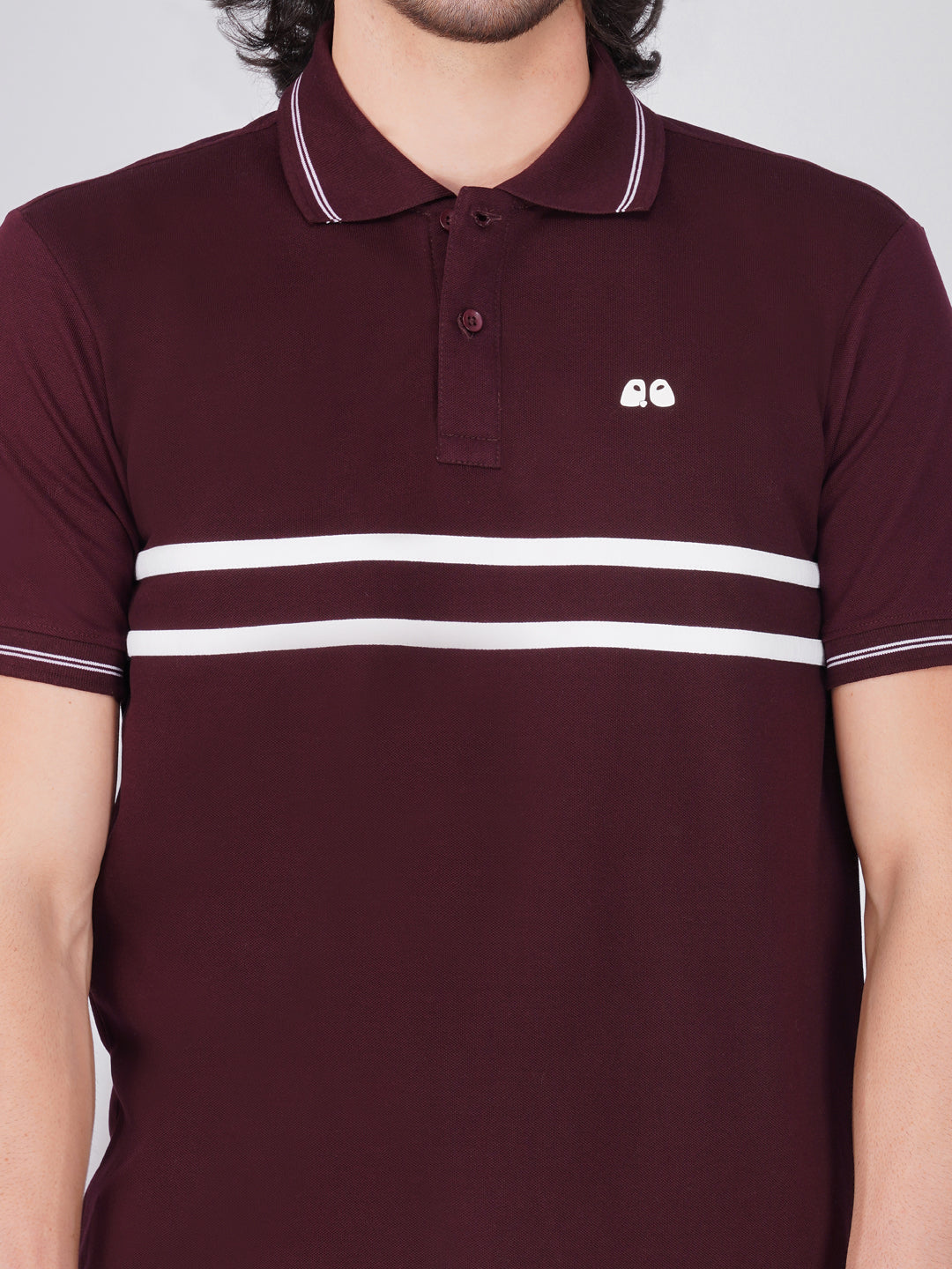 Men's  - Wine double-stripe Organic Cotton Polo T-Shirt with Anti Stain, Anti-Microbial Protection.