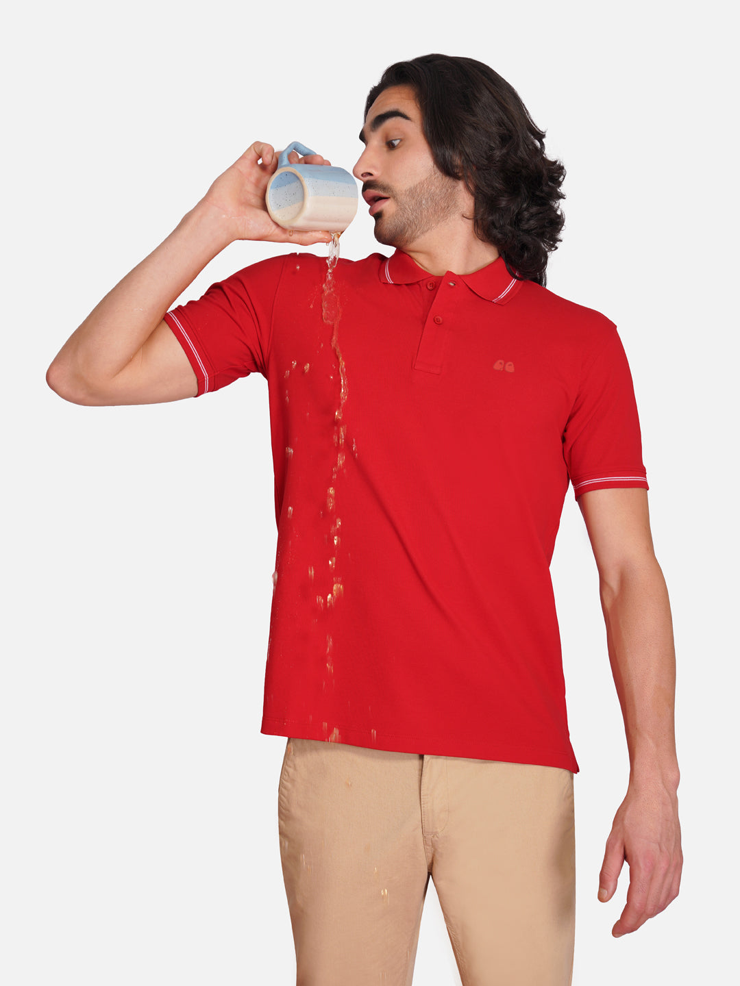 Men's Red Anti-Stain Anti-Odor Cotton Polo T-Shirt