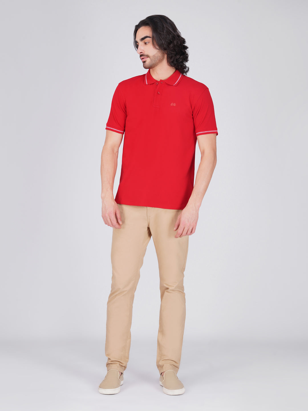 Men's Red Anti-Stain Anti-Odor Cotton Polo T-Shirt