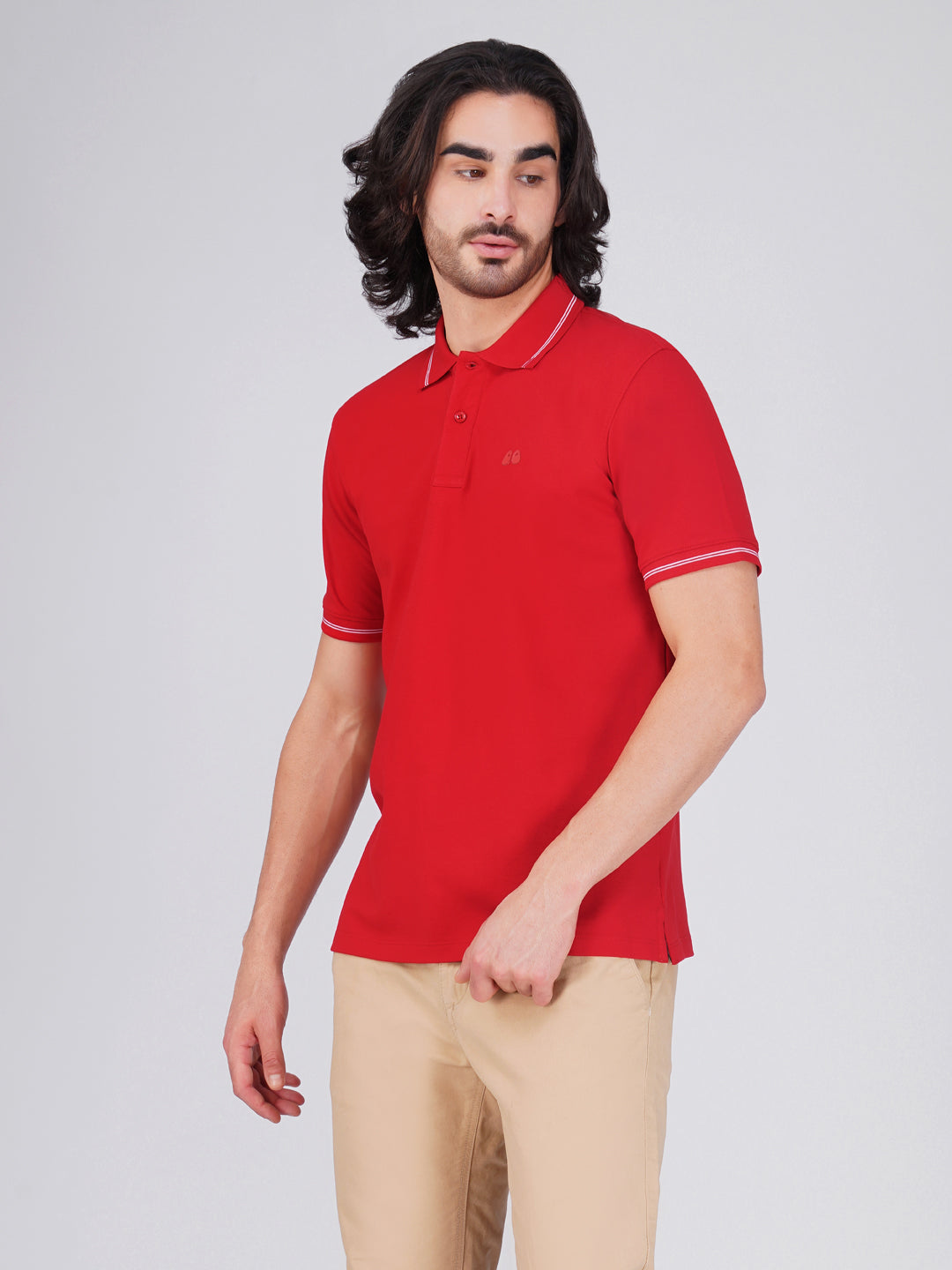 Men's Red Anti-Stain Anti-Odor Cotton Polo T-Shirt