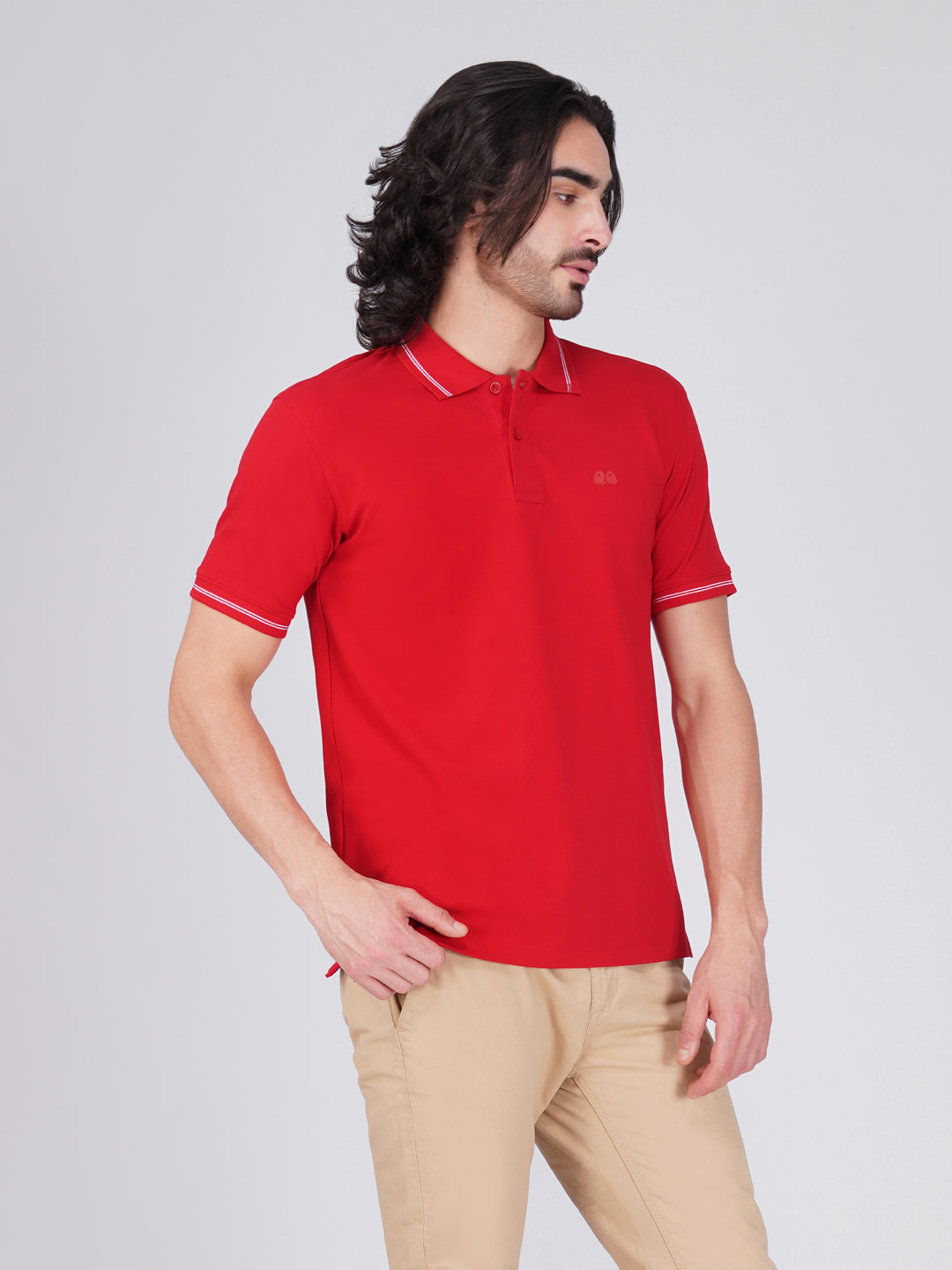 Men's Red Anti-Stain Anti-Odor Cotton Polo T-Shirt