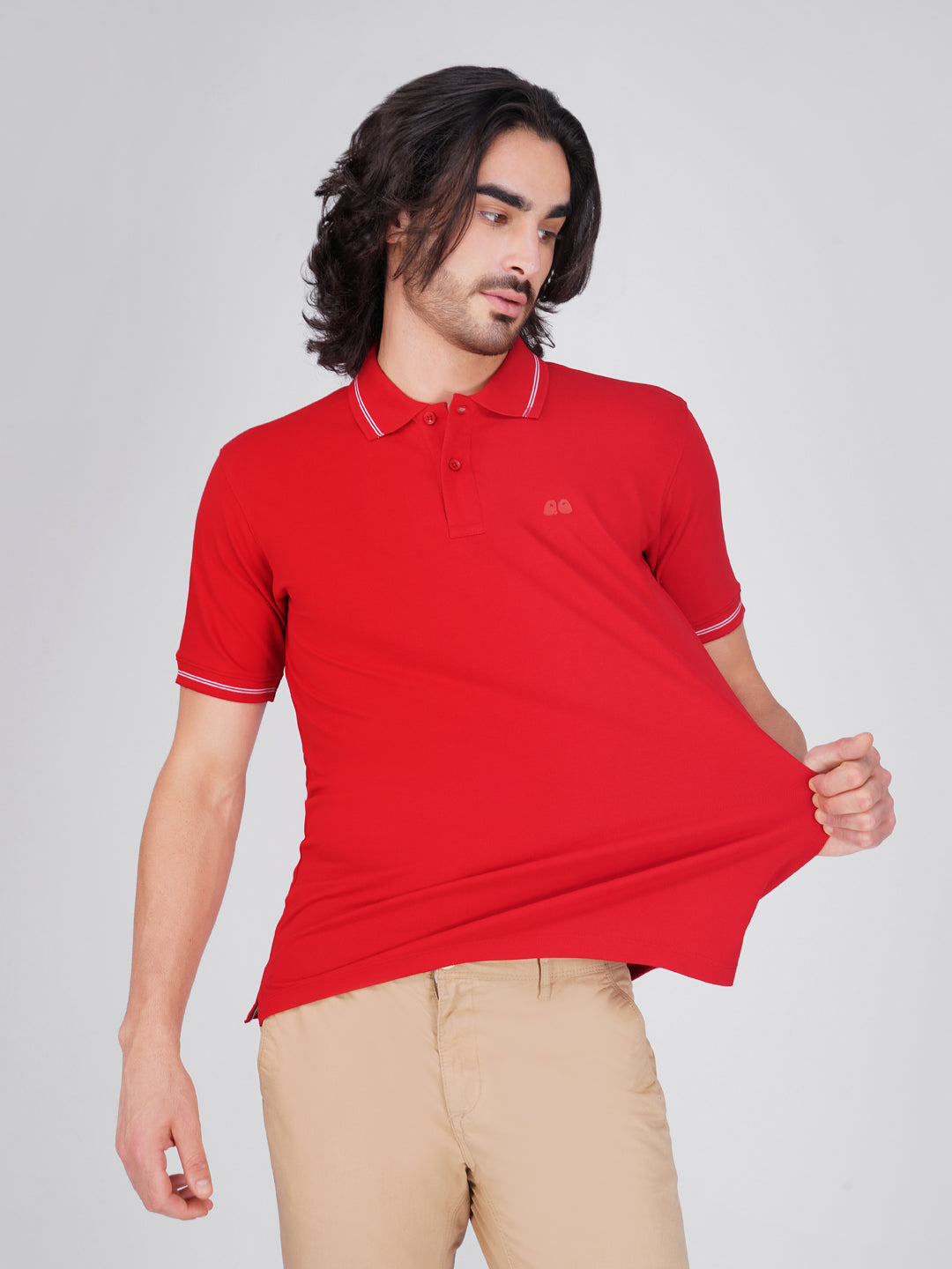 Men's Red Anti-Stain Anti-Odor Cotton Polo T-Shirt