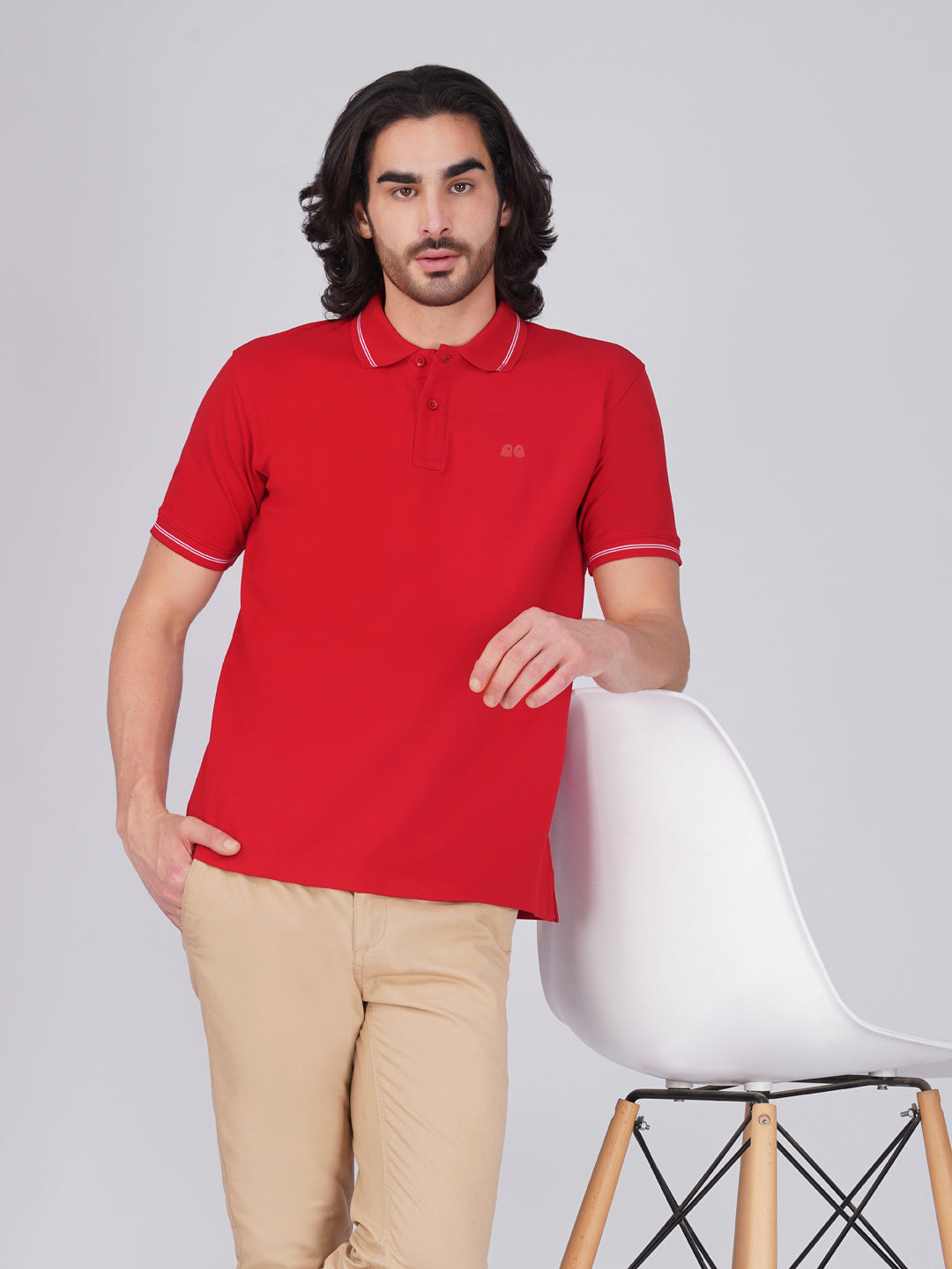 Men's Red Anti-Stain Anti-Odor Cotton Polo T-Shirt