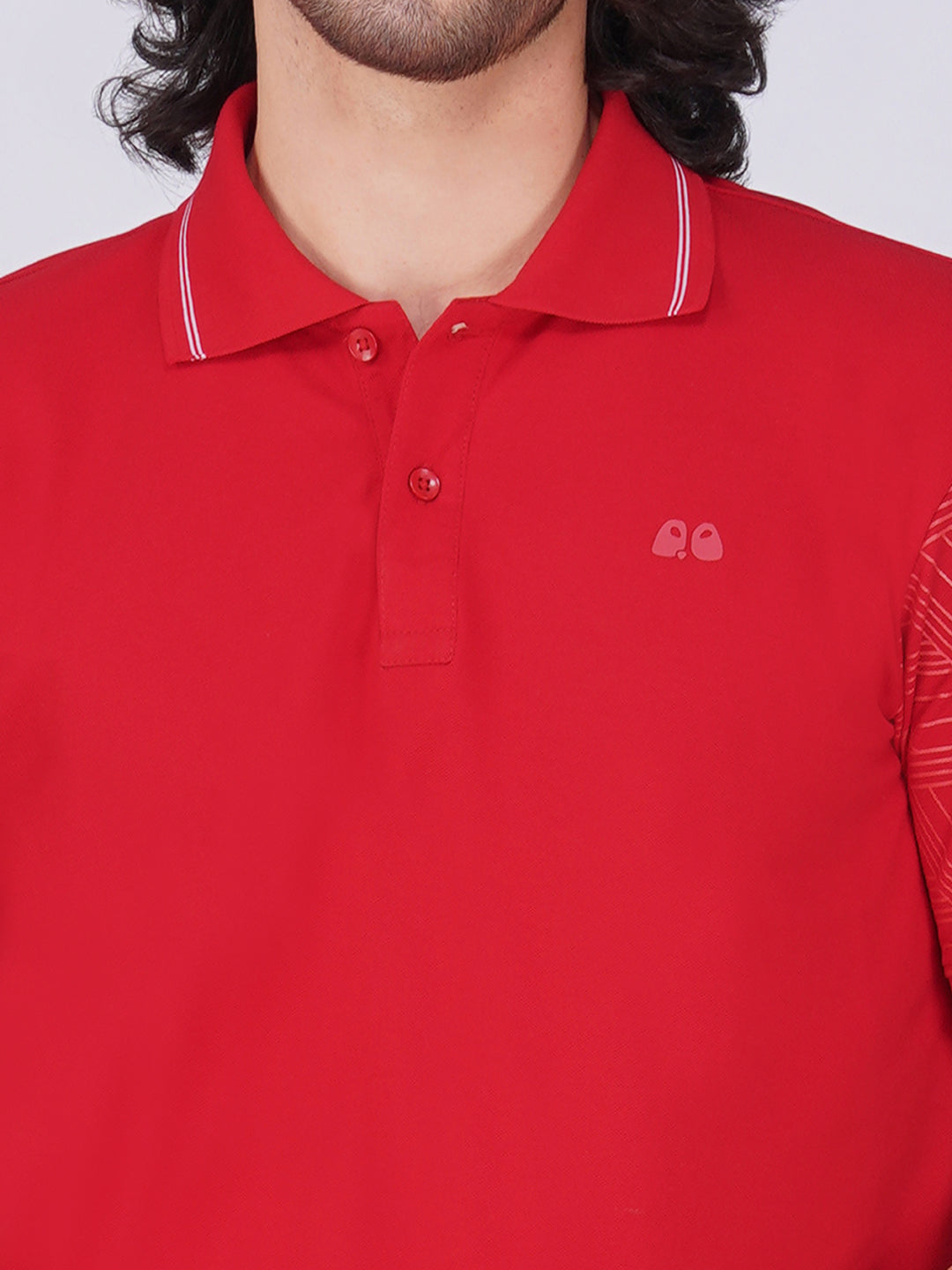 Men Blue Sleeves Printed Anti-Stain Anti-Odor Cotton Polo T-Shirt