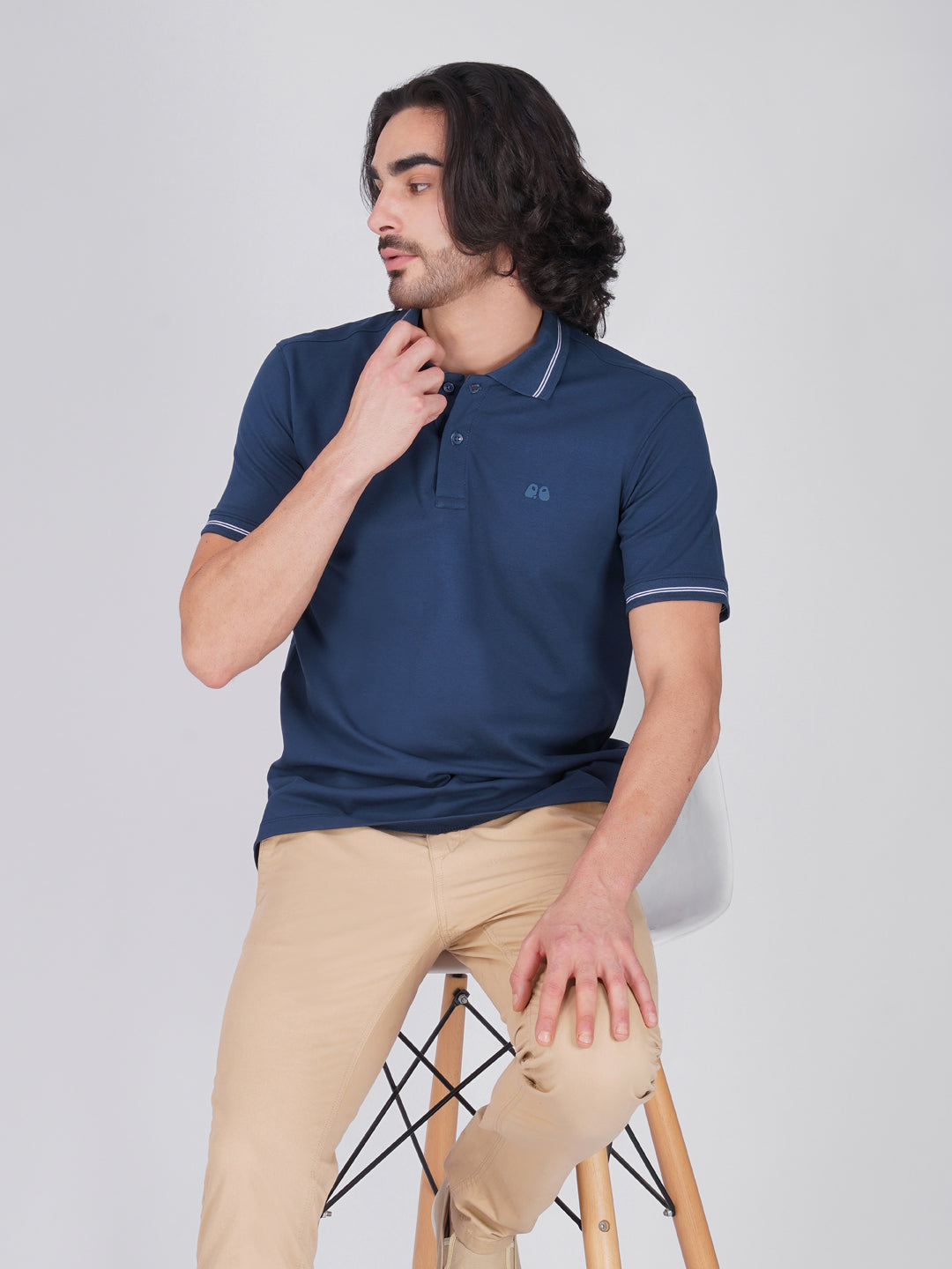 Men's Blue Anti-Stain Anti-Odor Cotton Polo T-Shirt