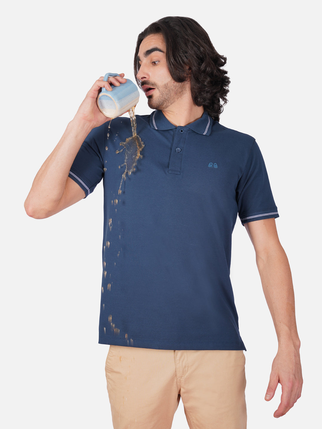 Men's Blue Anti-Stain Anti-Odor Cotton Polo T-Shirt