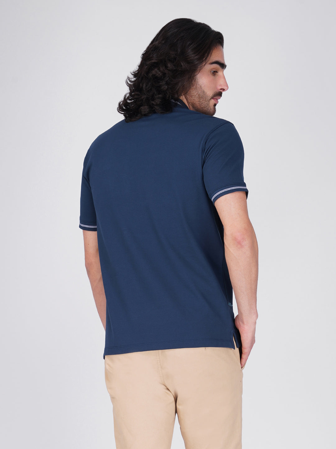 Men's Blue Anti-Stain Anti-Odor Cotton Polo T-Shirt