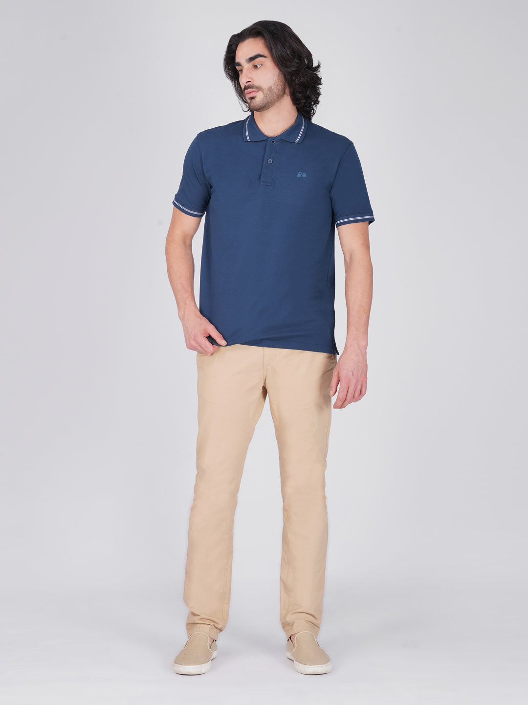 Men's Blue Anti-Stain Anti-Odor Cotton Polo T-Shirt