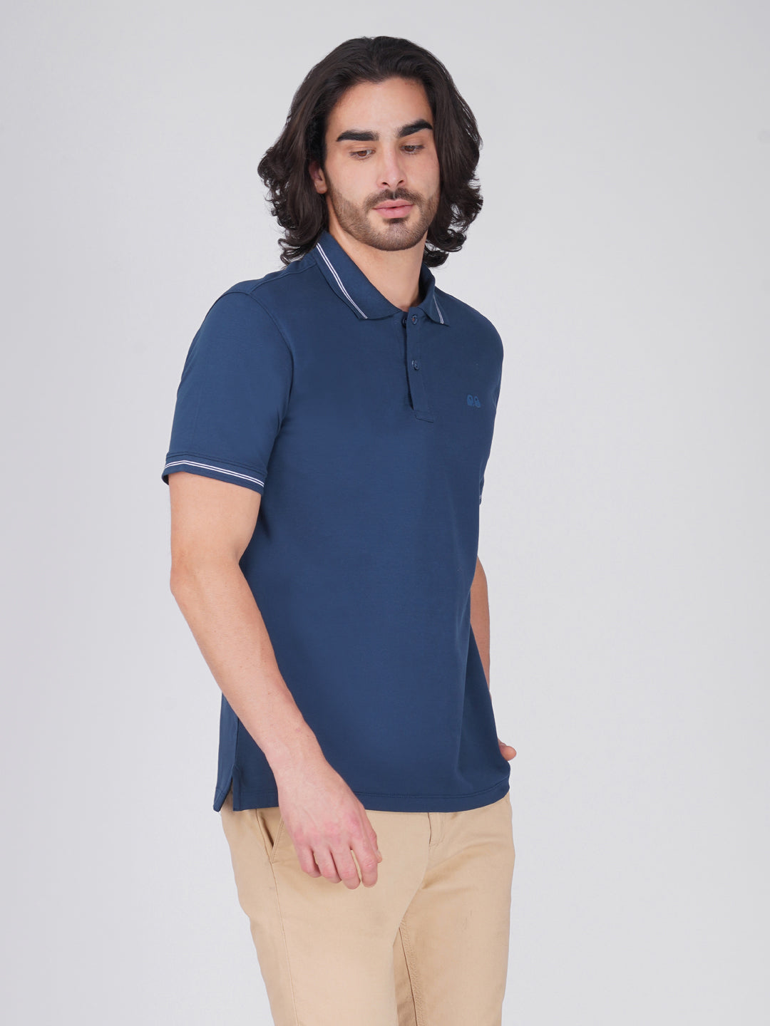 Men's Blue Anti-Stain Anti-Odor Cotton Polo T-Shirt