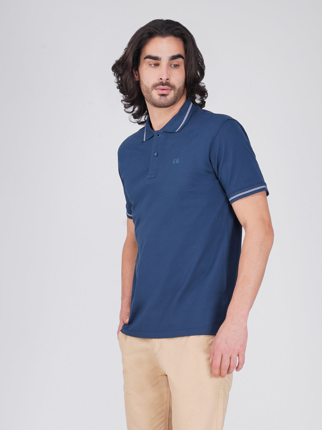 Men's Blue Anti-Stain Anti-Odor Cotton Polo T-Shirt