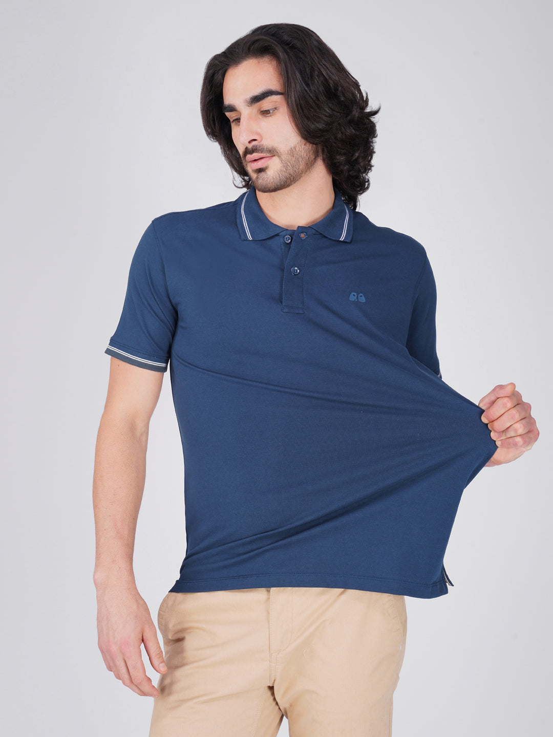 Men's Blue Anti-Stain Anti-Odor Cotton Polo T-Shirt