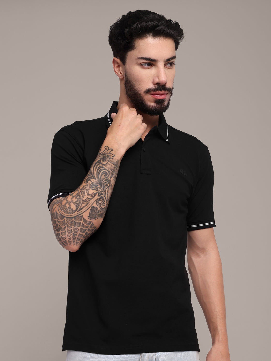Men's Black Anti-Stain Cotton Polo T-Shirt