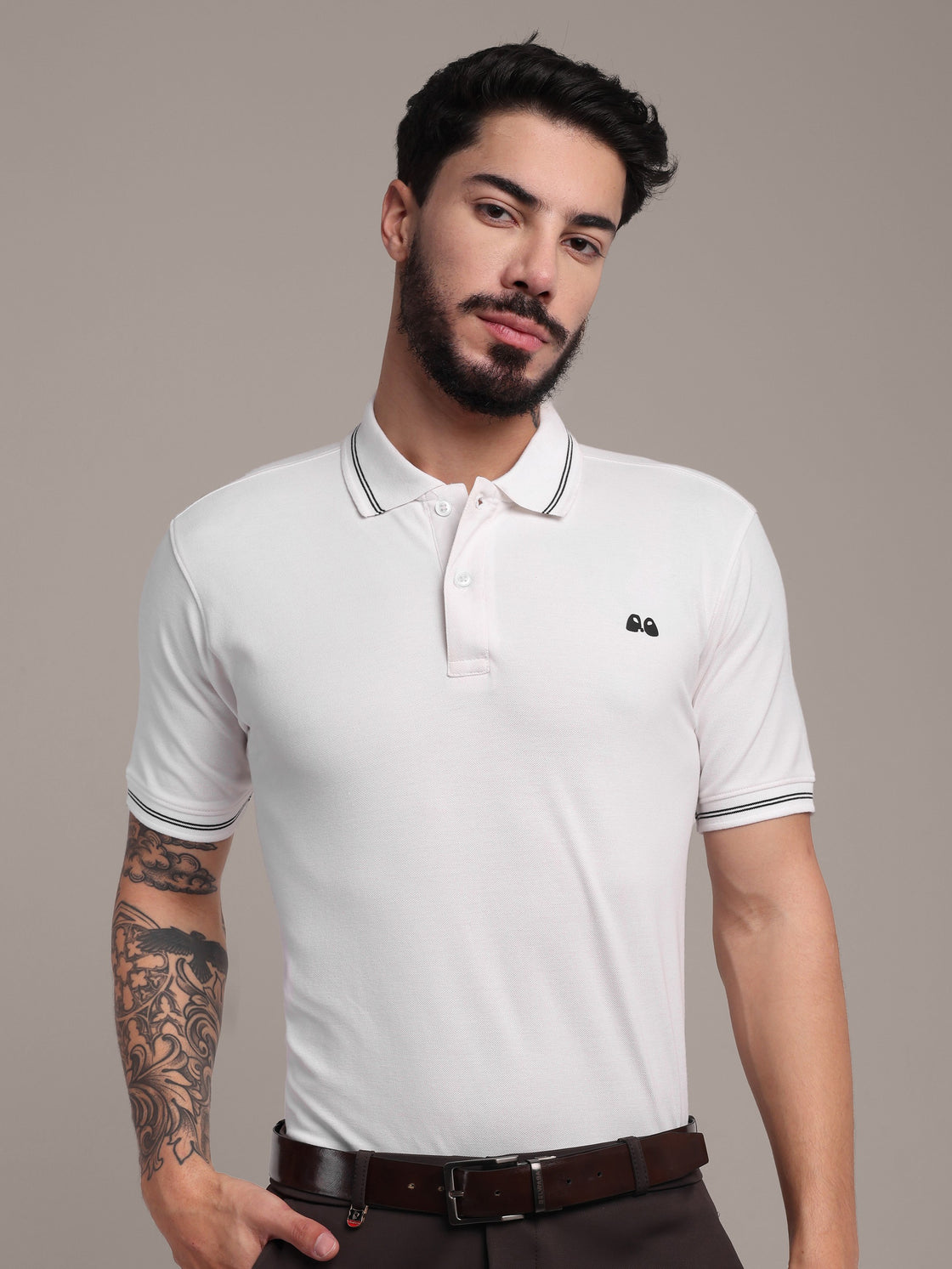 Men's White Anti-Stain Cotton Polo T-Shirt