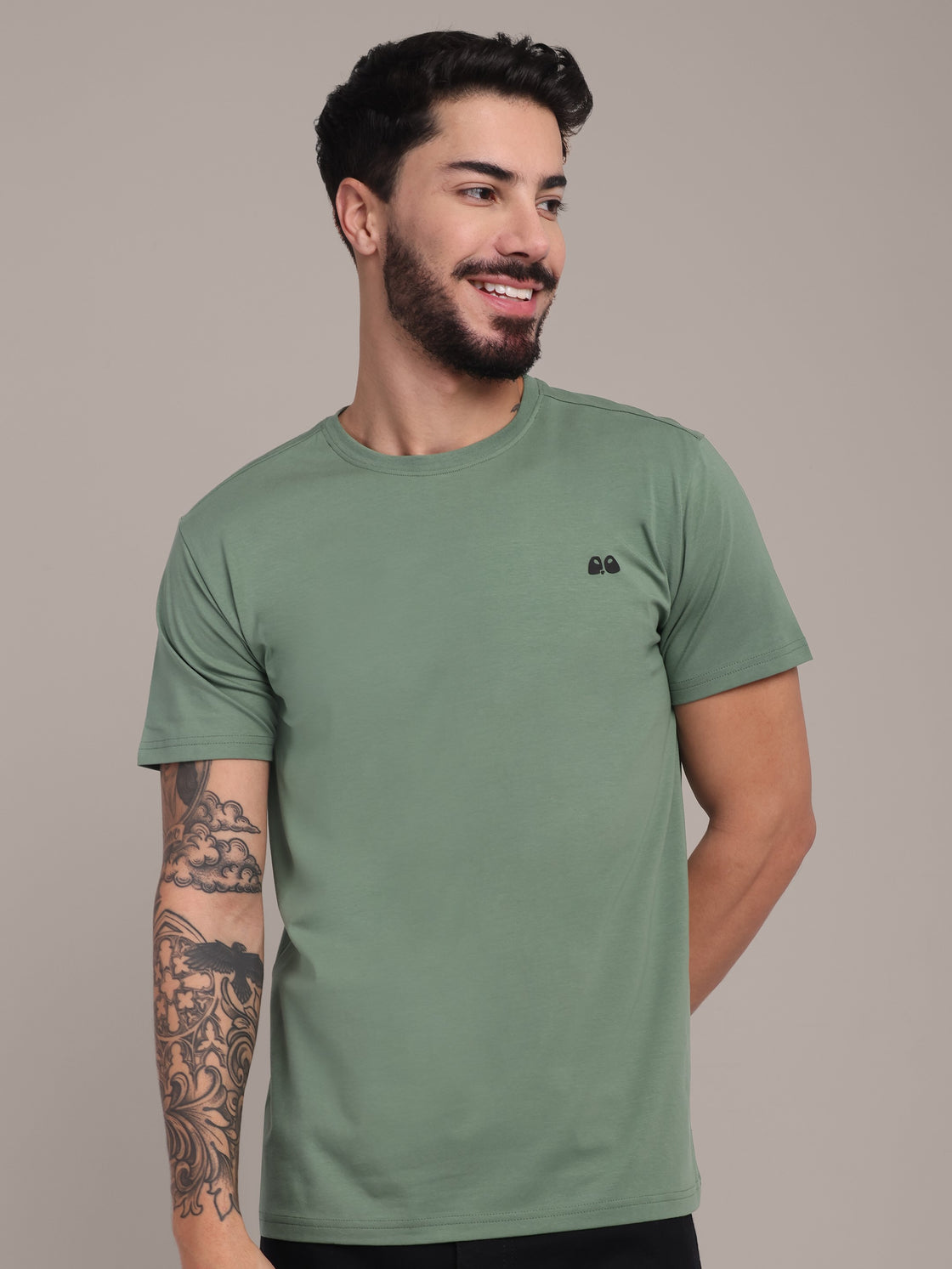 Men's Green Anti-Stain Cotton Round Neck T-Shirt