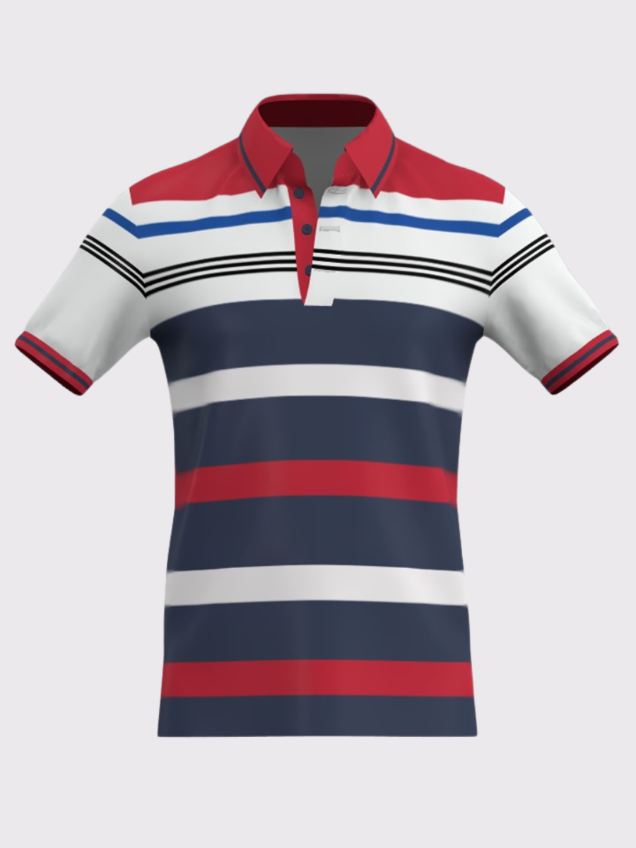 VANDEE - Red Classic Striped Polo T-Shirt