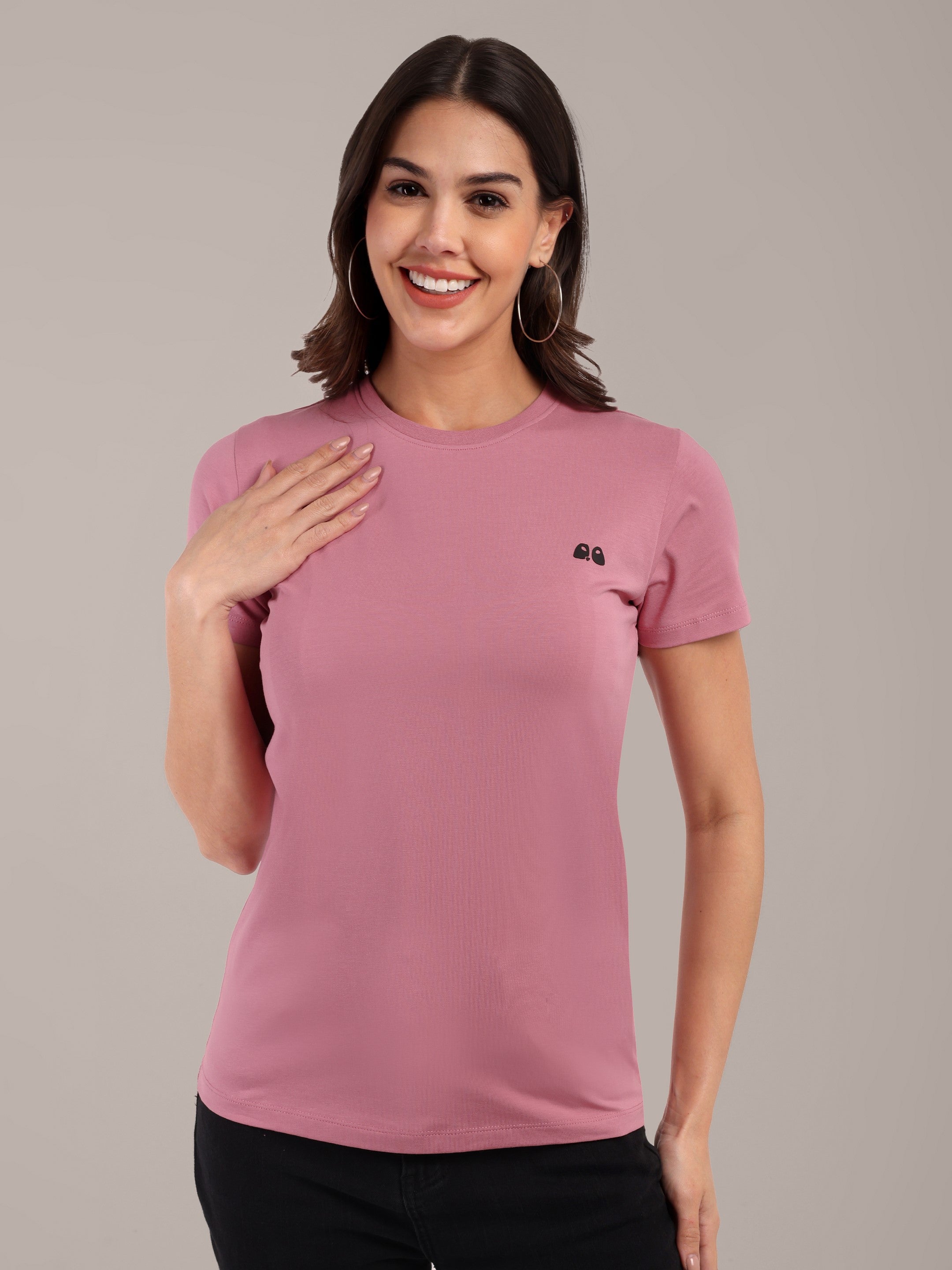 Woman Rose Anti-Stain Cotton Round-Neck T-Shirt