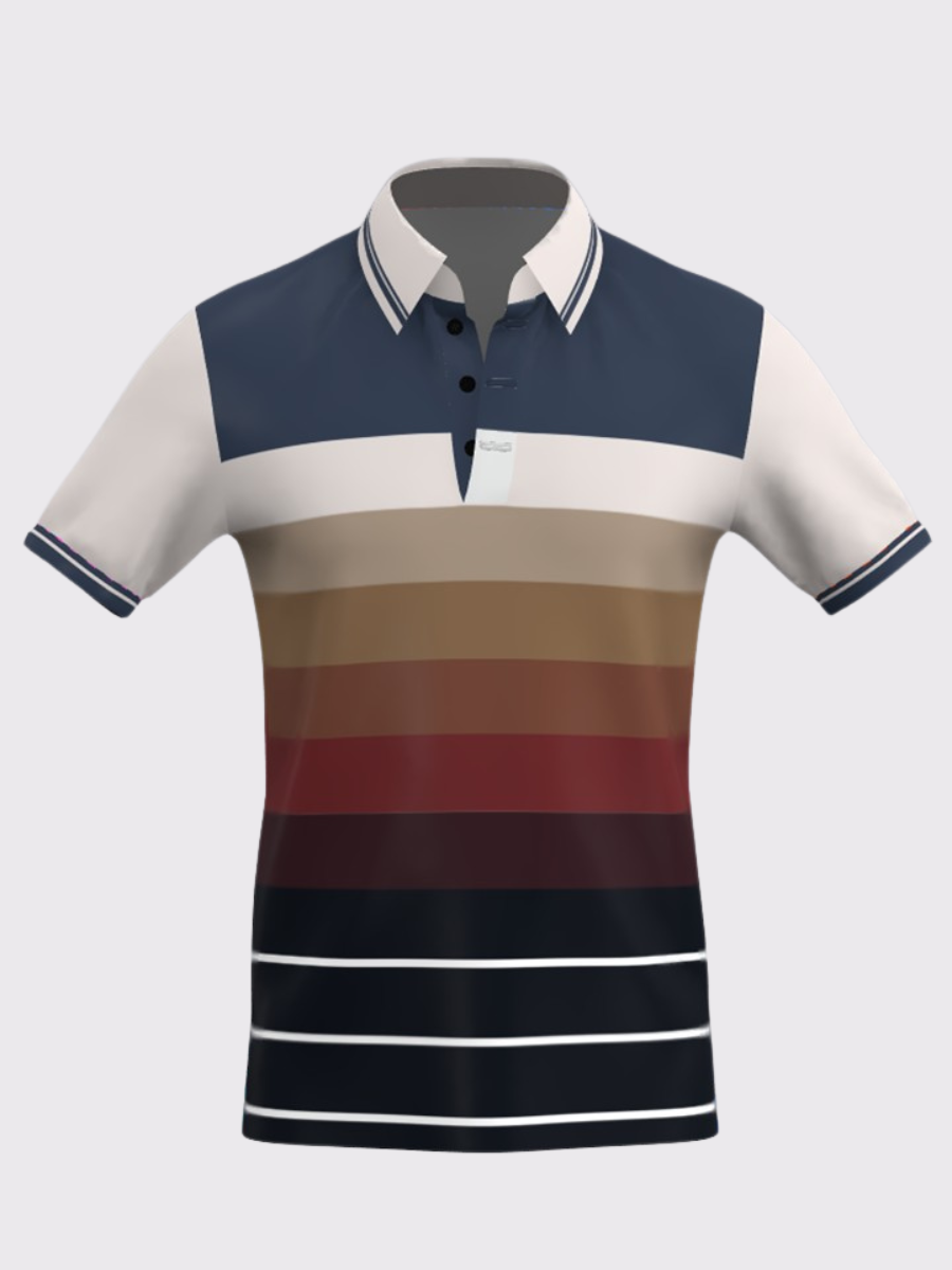 VANDEE - Gradient Striped Polo T-Shirt