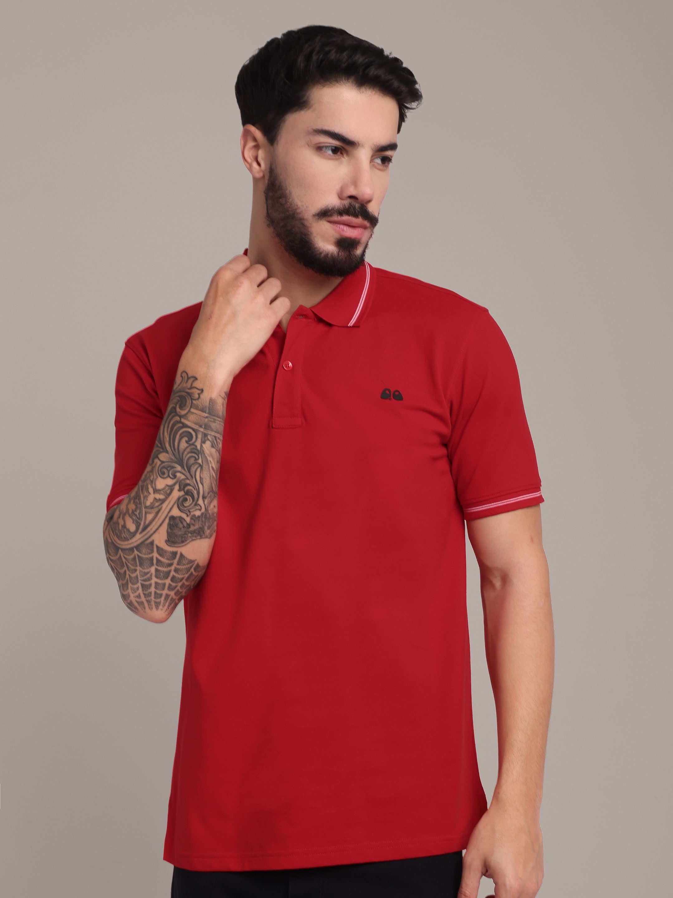 Men's Red Anti-Stain Cotton Polo T-Shirt
