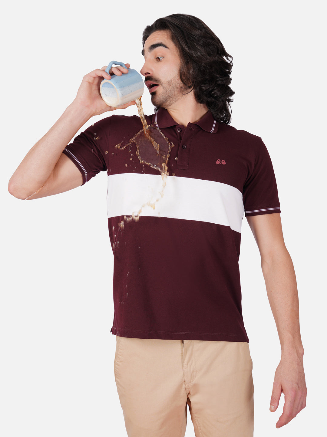 Men's  - Wine Organic Cotton Polo T-Shirt with Anti Stain, Anti-Microbial Protection.