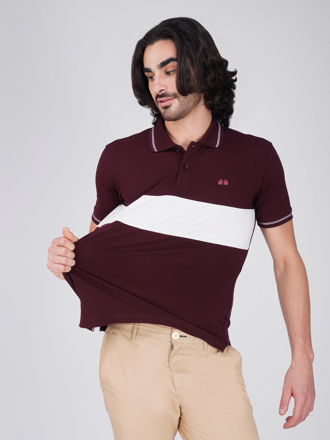 Men's  - Wine Organic Cotton Polo T-Shirt with Anti Stain, Anti-Microbial Protection.