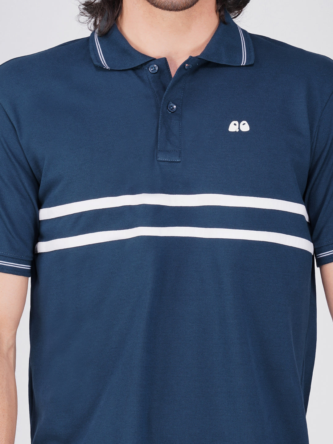 Men's  - Blue double-stripe Organic Cotton Polo T-Shirt with Anti Stain, Anti-Microbial Protection.