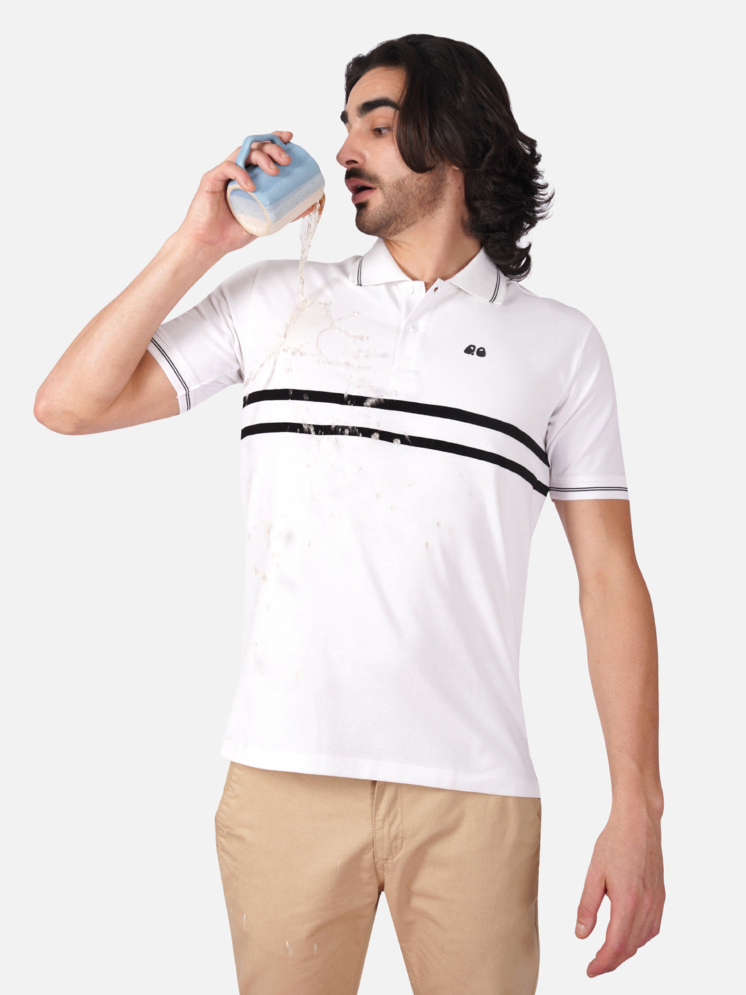Men Anti Stain Anti Odor White Stripe Polo T-shirt