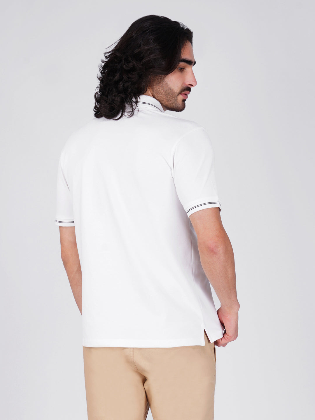 Men Anti Stain Anti Odor White Stripe Polo T-shirt