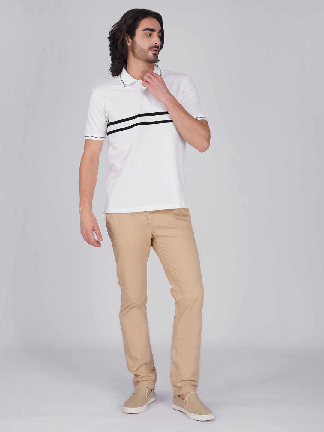 Men Anti Stain Anti Odor White Stripe Polo T-shirt