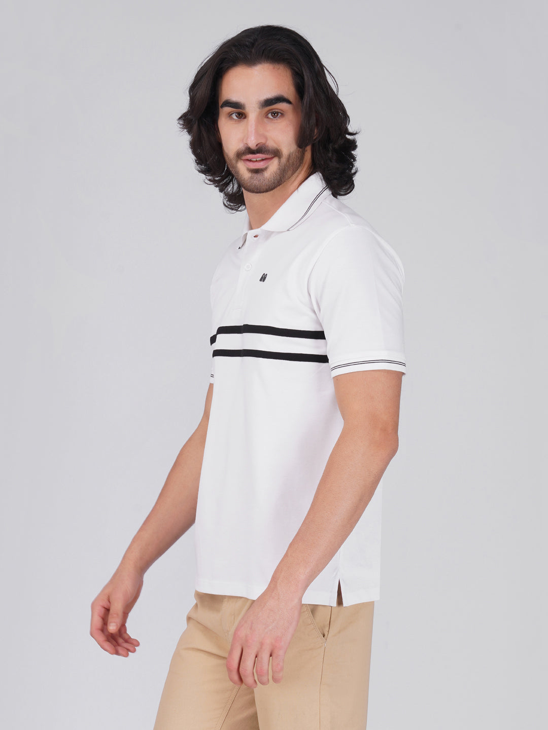 Men Anti Stain Anti Odor White Stripe Polo T-shirt