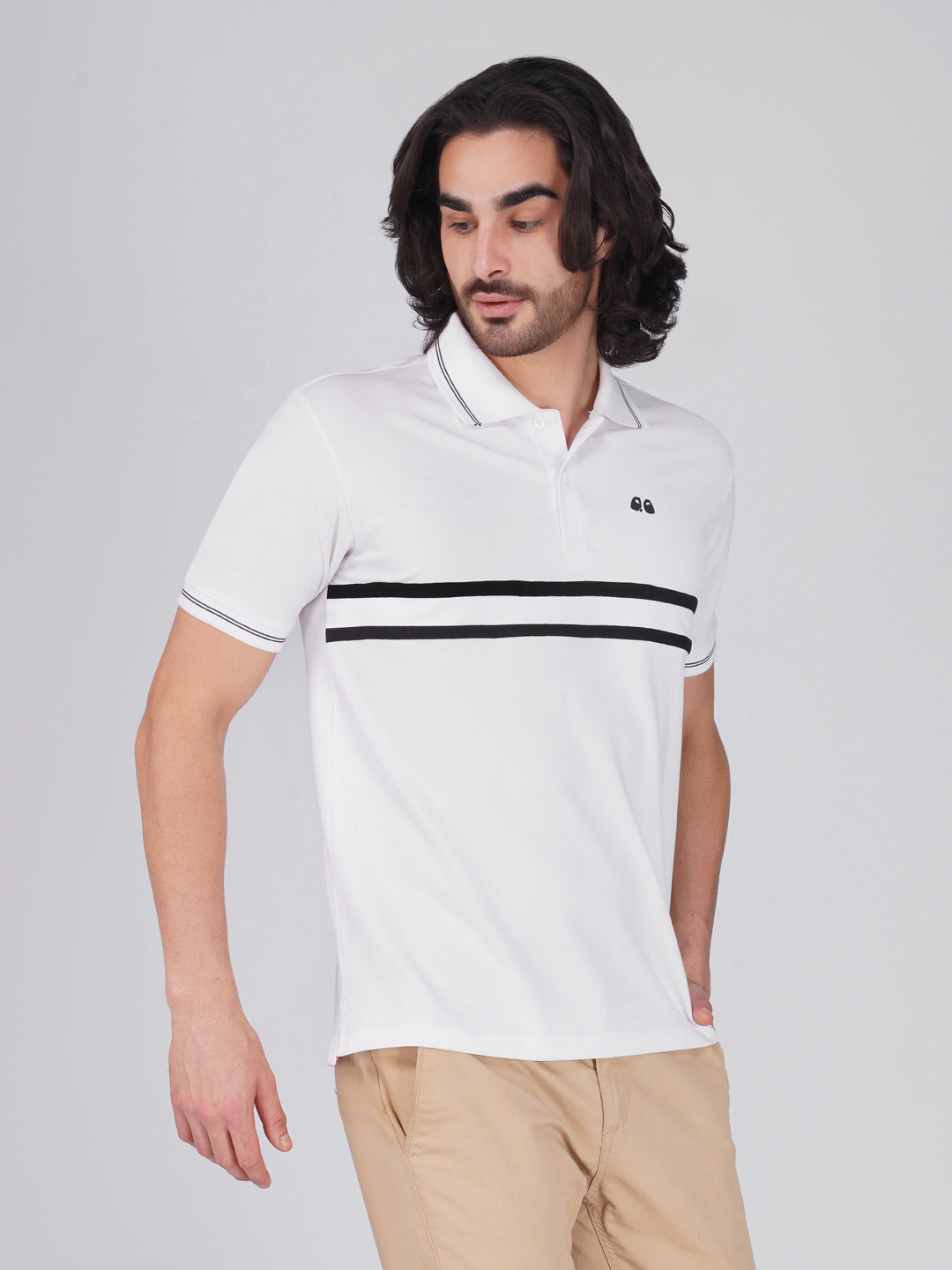 Men Anti Stain Anti Odor White Stripe Polo T-shirt