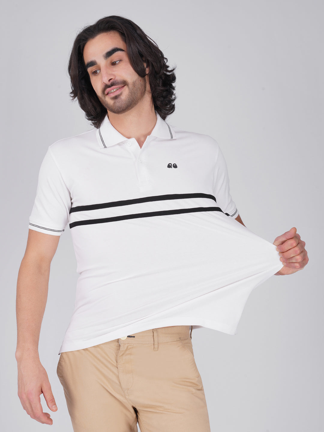 Men Anti Stain Anti Odor White Stripe Polo T-shirt