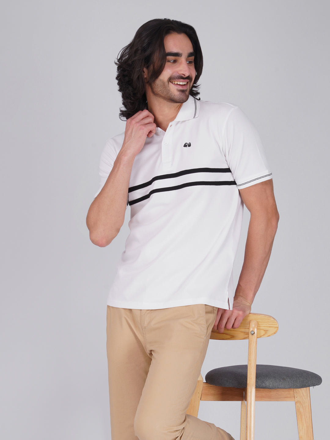 Men Anti Stain Anti Odor White Stripe Polo T-shirt