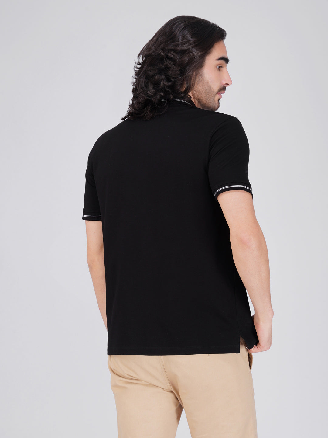Men Black Printed Anti-Stain Anti-Odor Cotton Polo T-Shirt