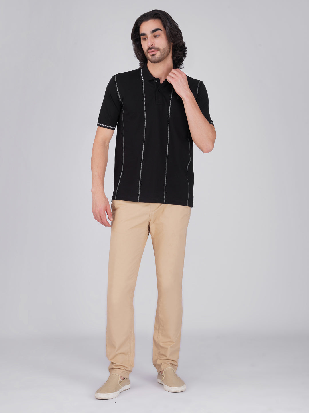Men Black Printed Anti-Stain Anti-Odor Cotton Polo T-Shirt