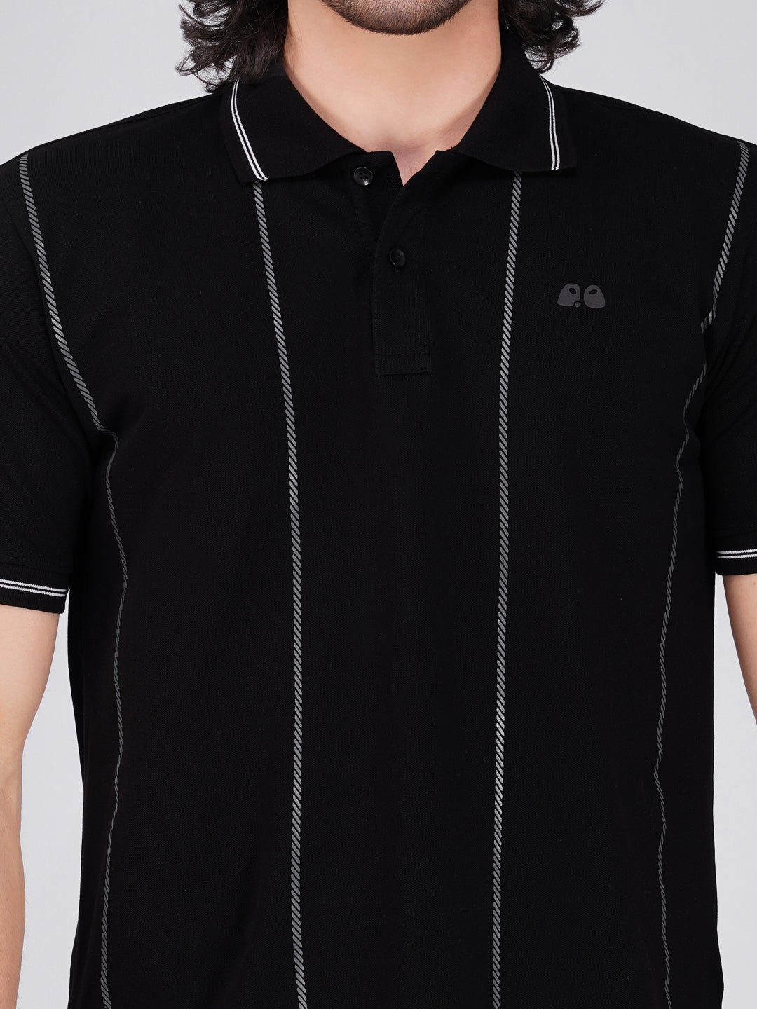 Men Black Printed Anti-Stain Anti-Odor Cotton Polo T-Shirt