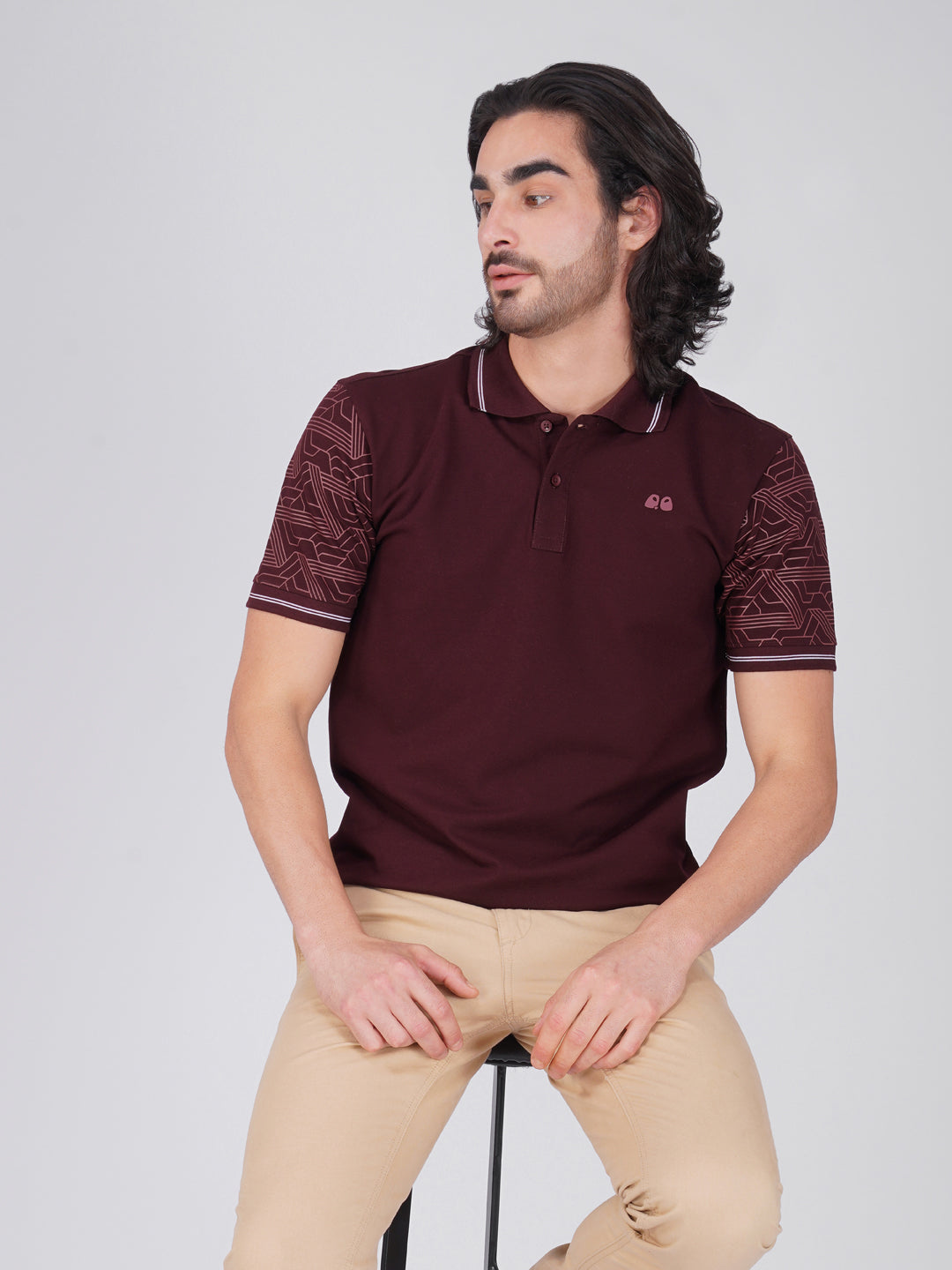 Men Wine Sleeves Printed Anti-Stain Anti-Odor Cotton Polo T-Shirt