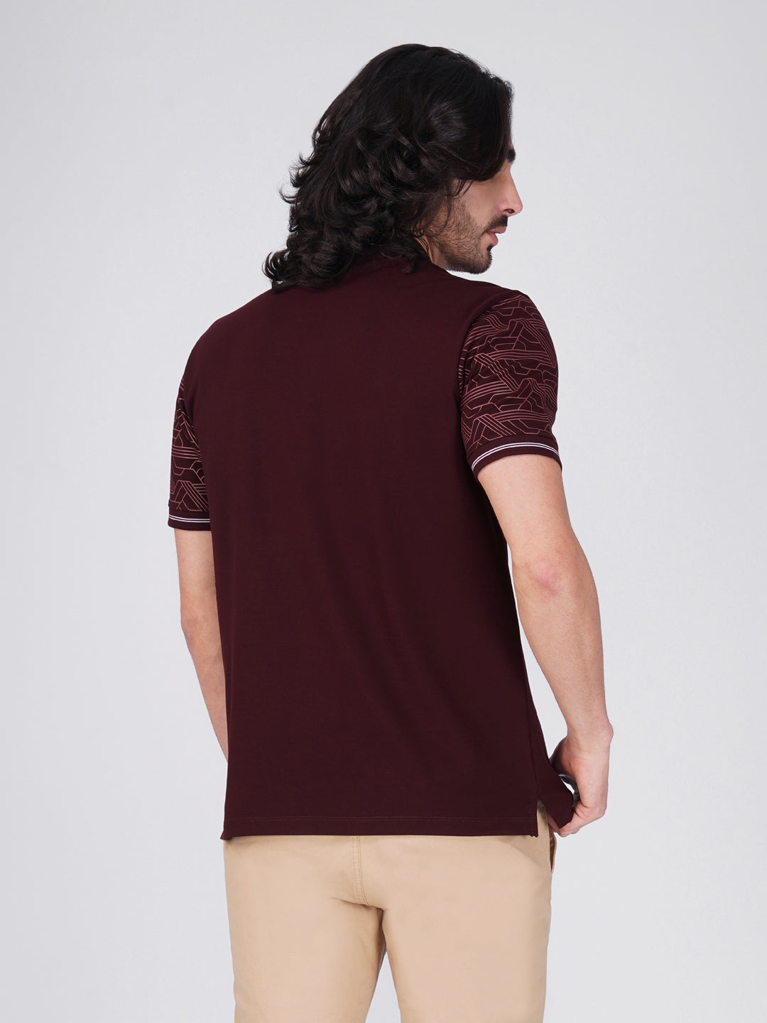 Men Wine Sleeves Printed Anti-Stain Anti-Odor Cotton Polo T-Shirt