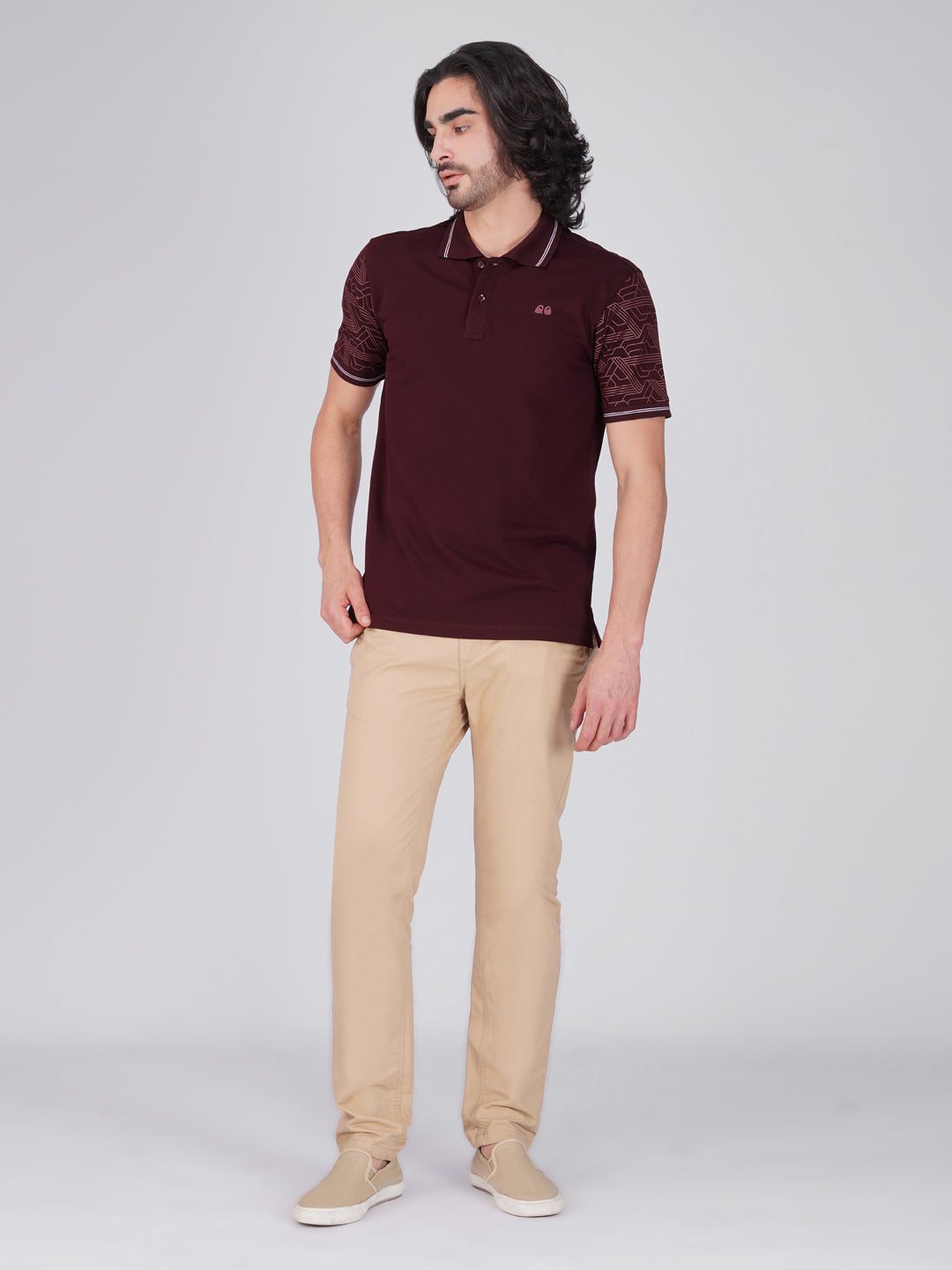 Men Wine Sleeves Printed Anti-Stain Anti-Odor Cotton Polo T-Shirt