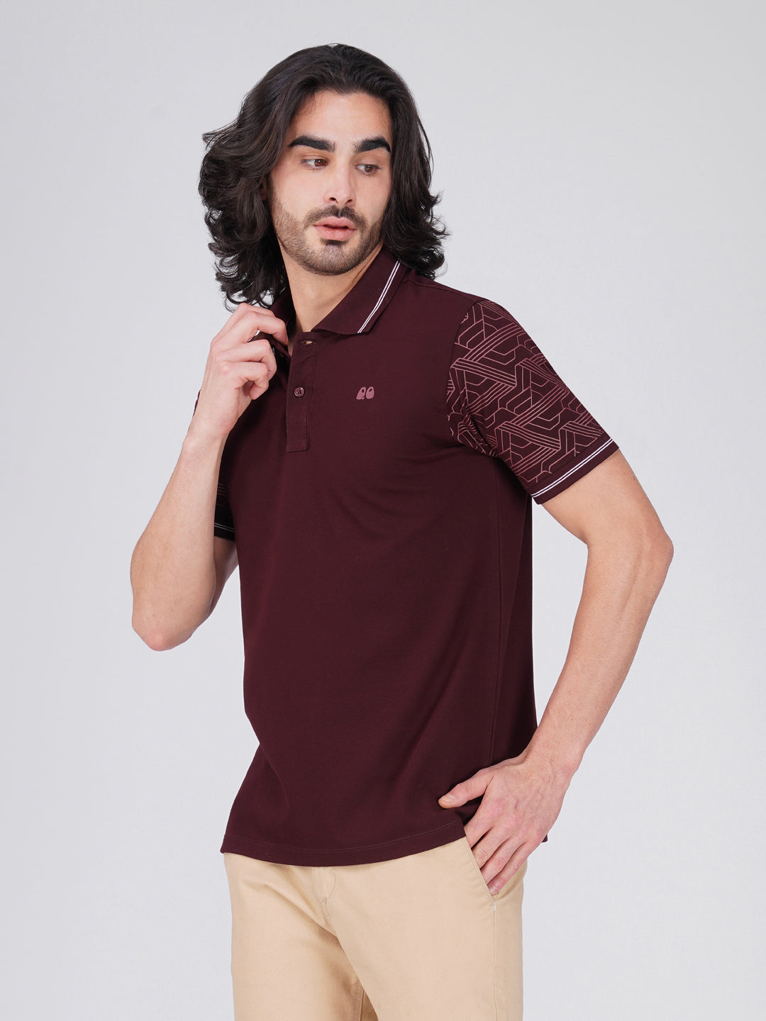 Men Wine Sleeves Printed Anti-Stain Anti-Odor Cotton Polo T-Shirt