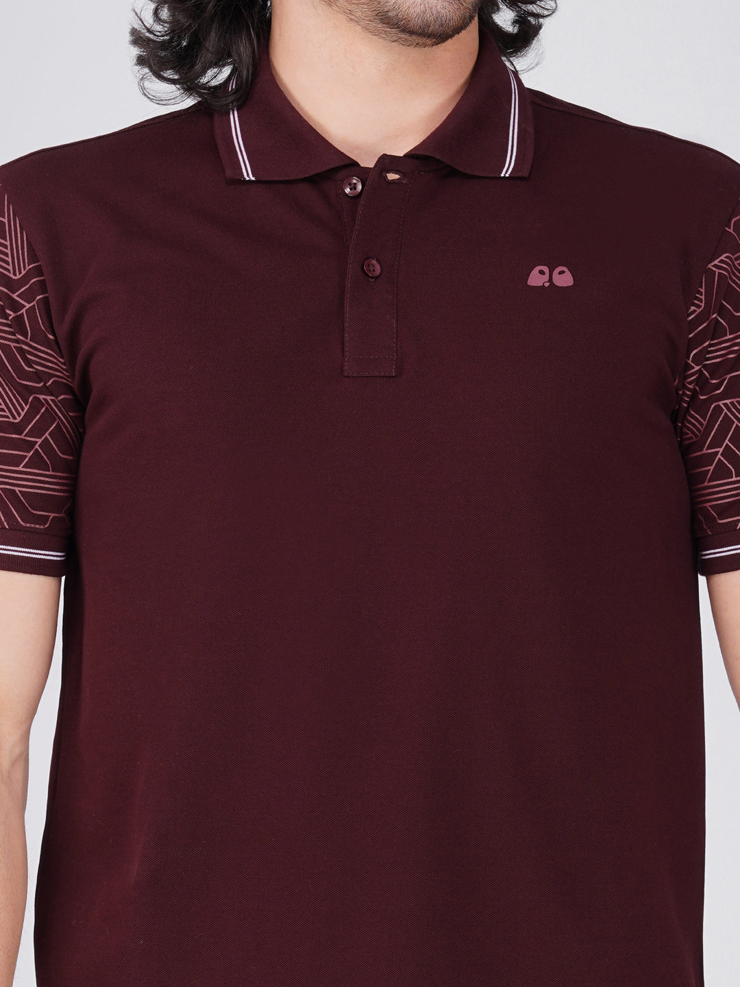 Men Wine Sleeves Printed Anti-Stain Anti-Odor Cotton Polo T-Shirt